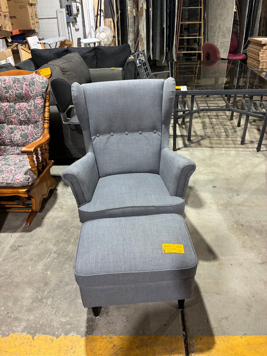 Gray Wingback Accent Chair with Ottoman