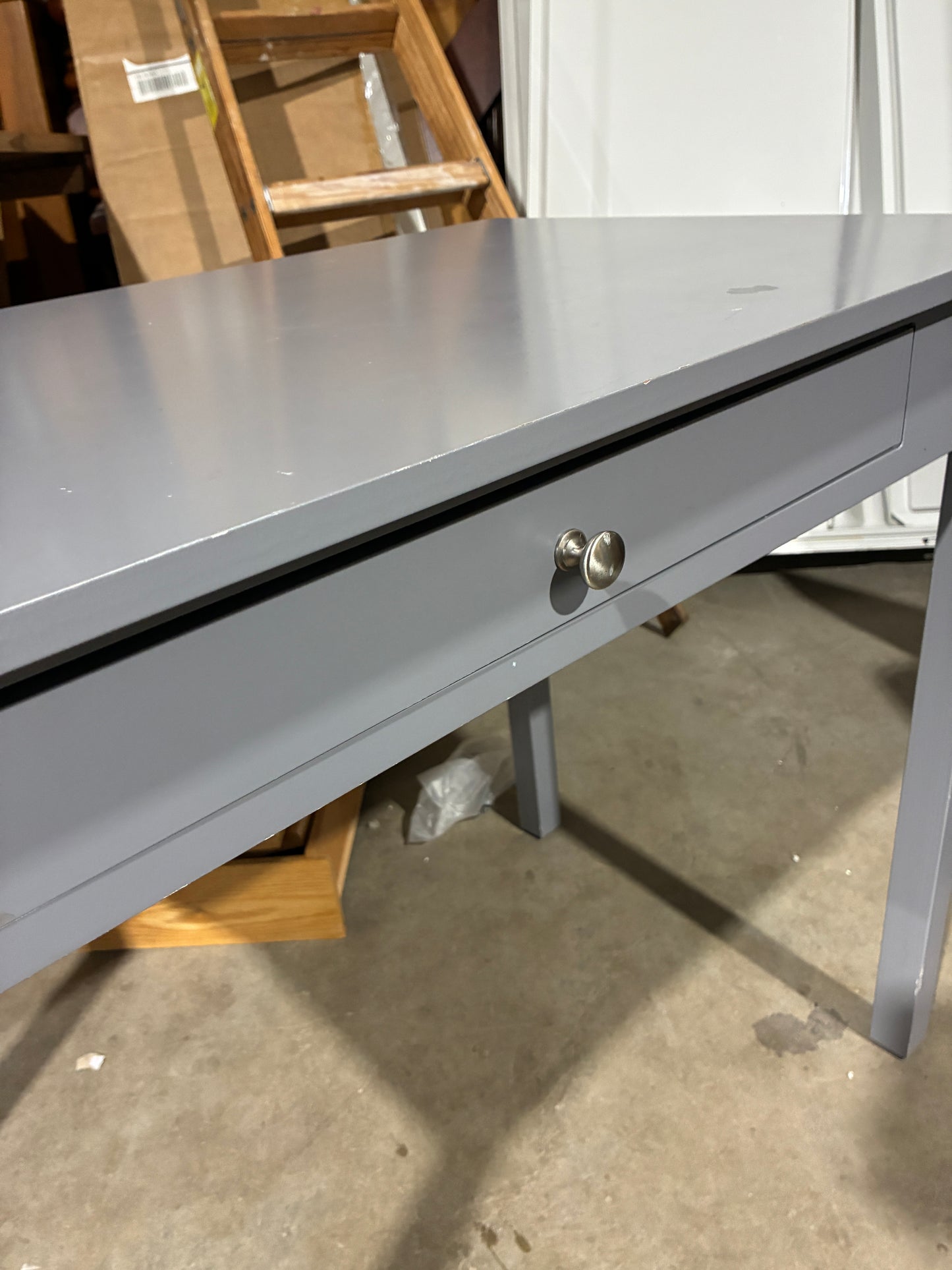 Gray Writing Desk with Storage Drawer