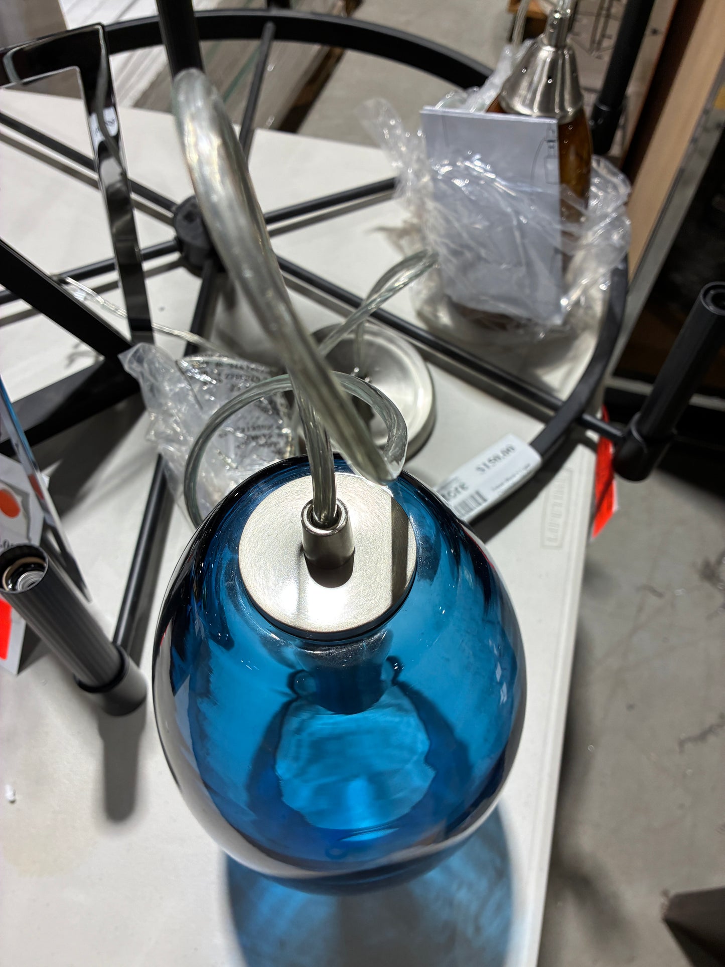 Blue Art Glass Pendant Light with Brushed Nickel Hardware