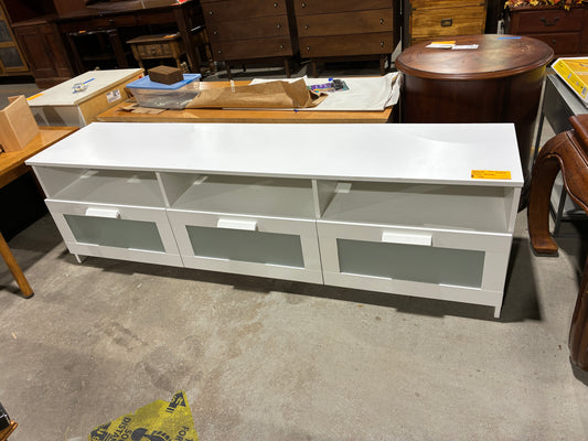 Modern White TV Stand with Frosted Glass Drawers