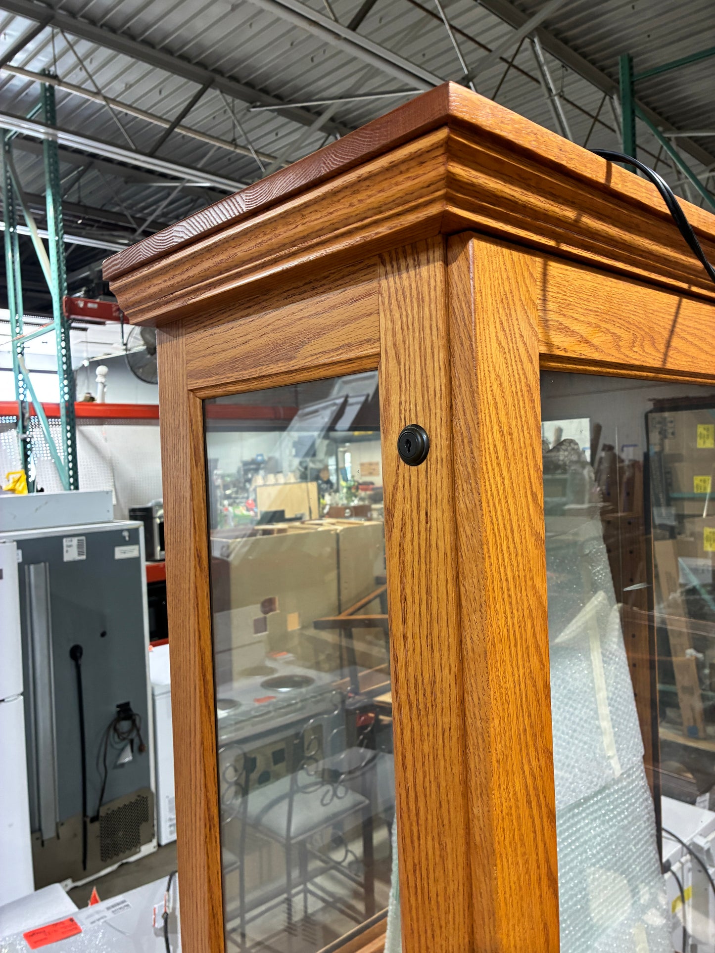 Oak Lighted Display Cabinet with Base (Two-Piece Set)