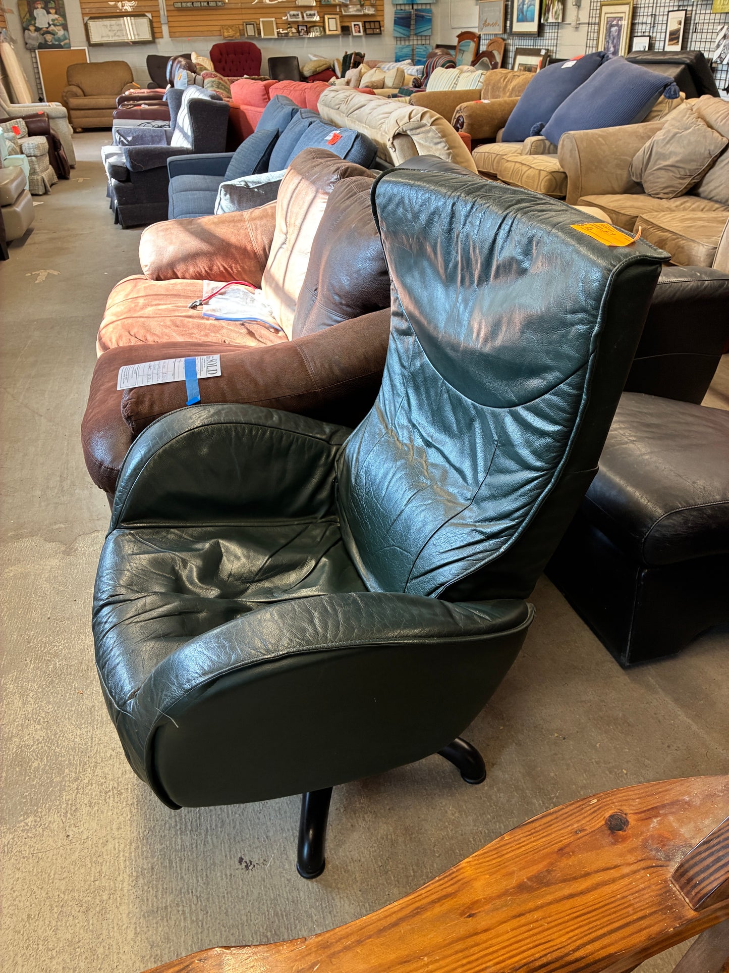 High-Back Green Leather Lounge Chair