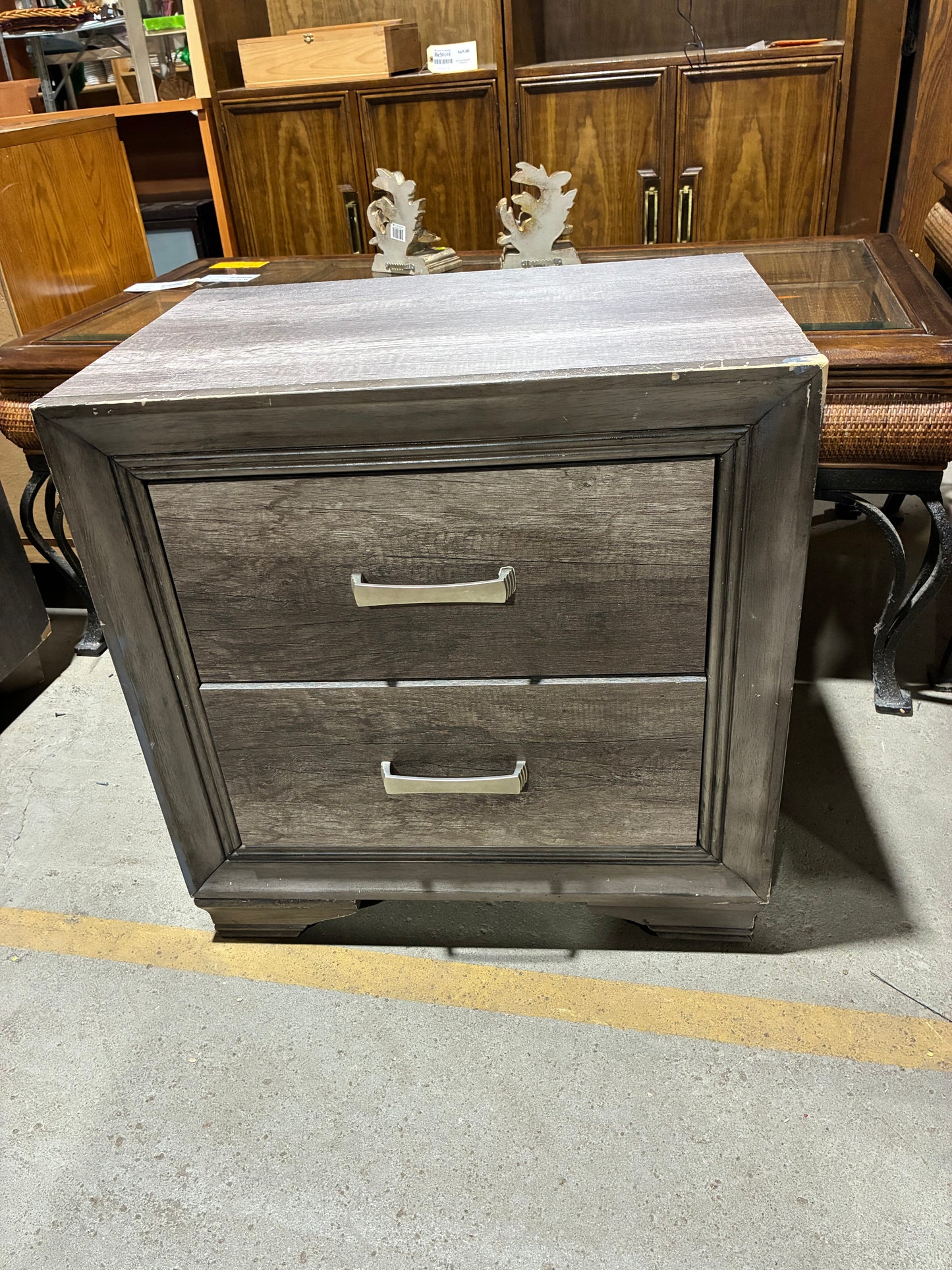 Modern Gray Two-Drawer Nightstand #1