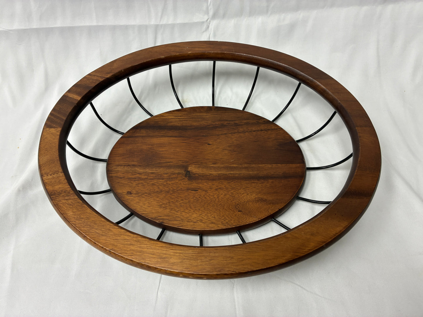 Handcrafted Acacia Wood and Metal Serving Tray