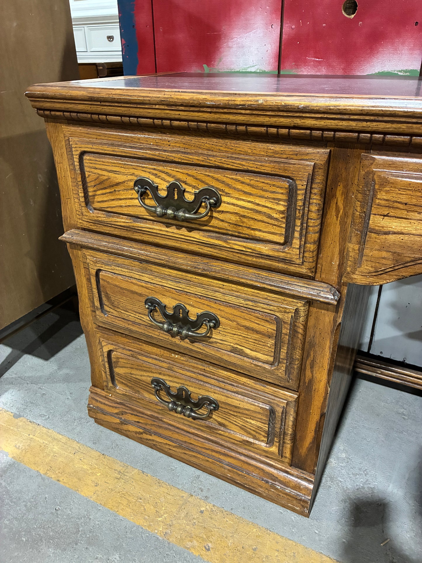 Lea Furniture Oak Student Desk with File Drawers