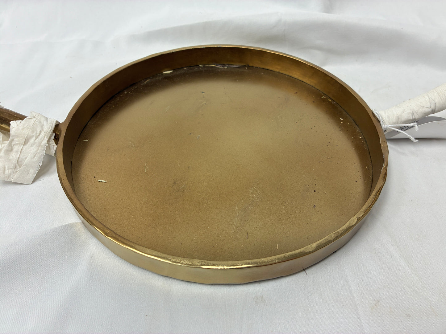 Arhaus Circle Hurricane Large Gold Metal Candle Holder with Tray Base