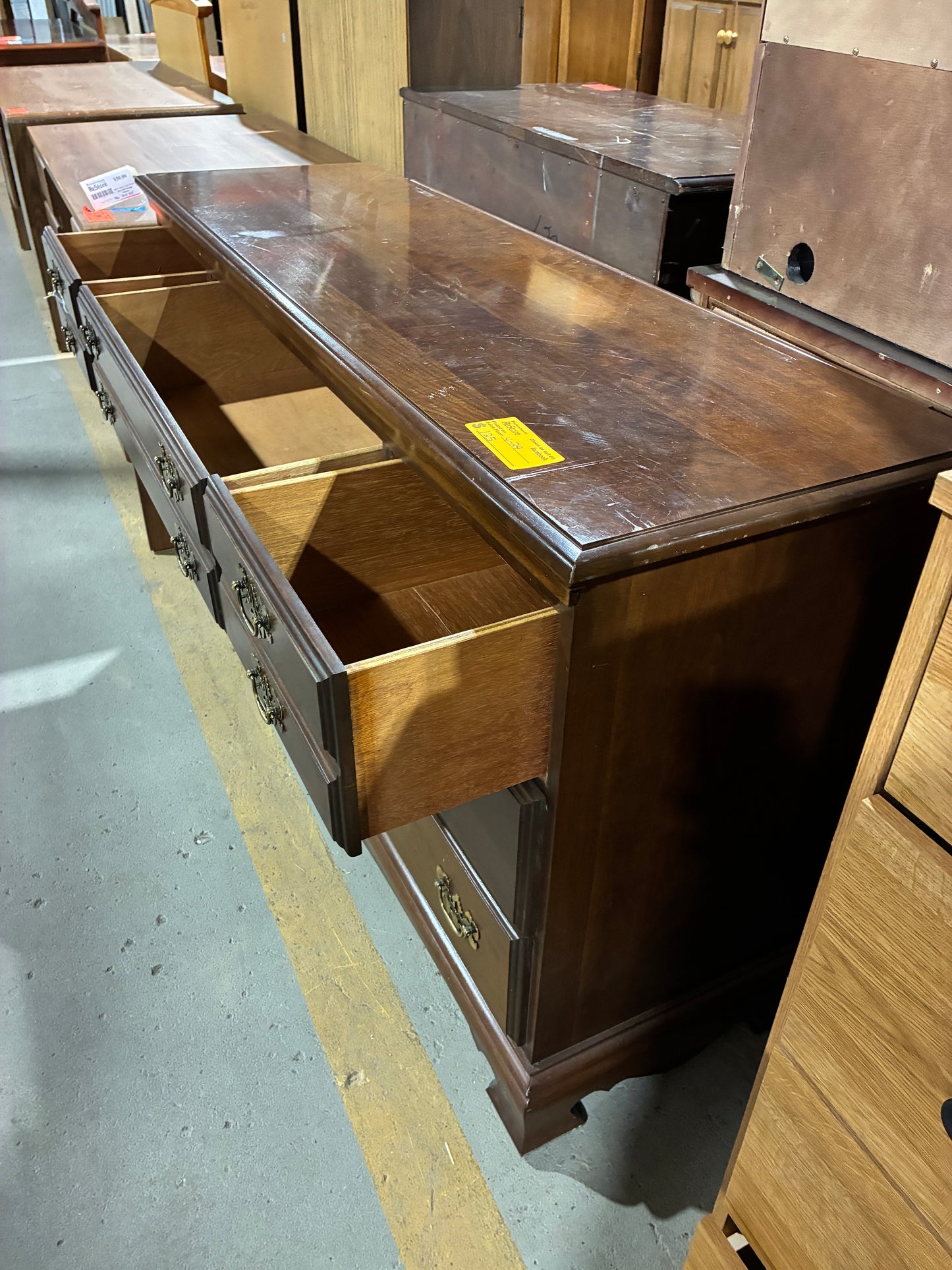 Wood 8-Drawer Dresser with Brass Hardware