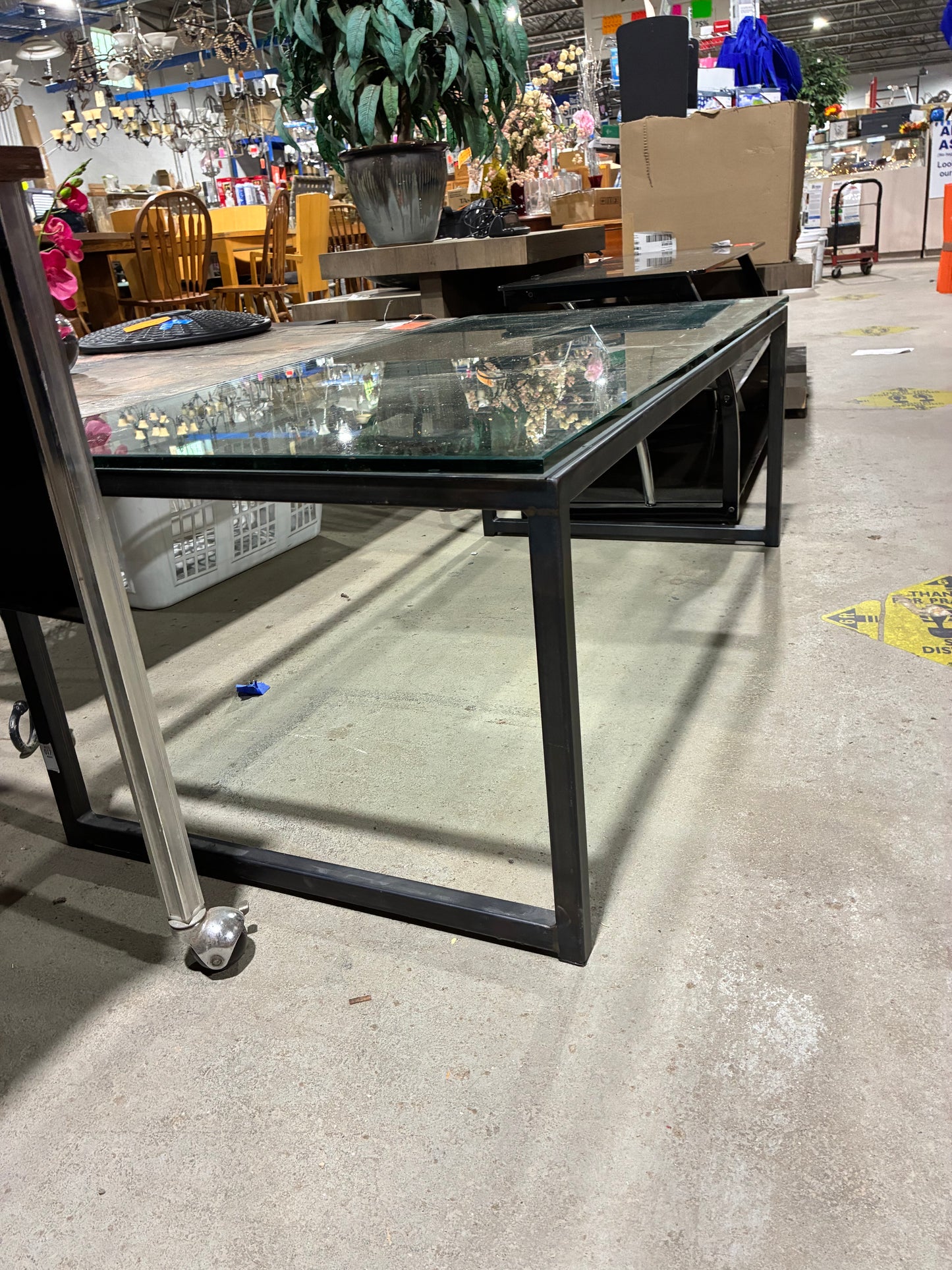 Modern Black Metal & Glass Coffee Table