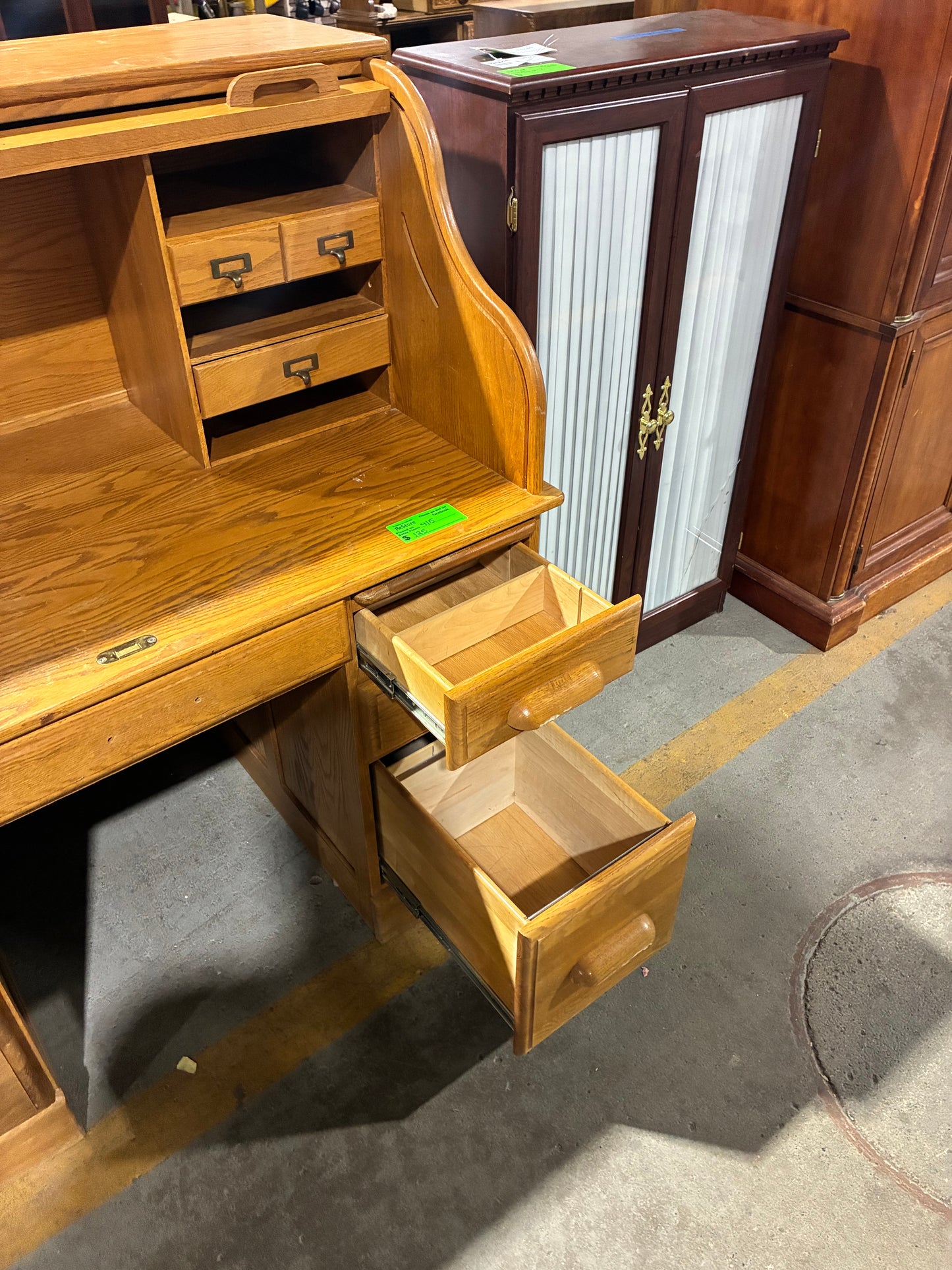 Traditional Oak Roll-Top Secretary Desk