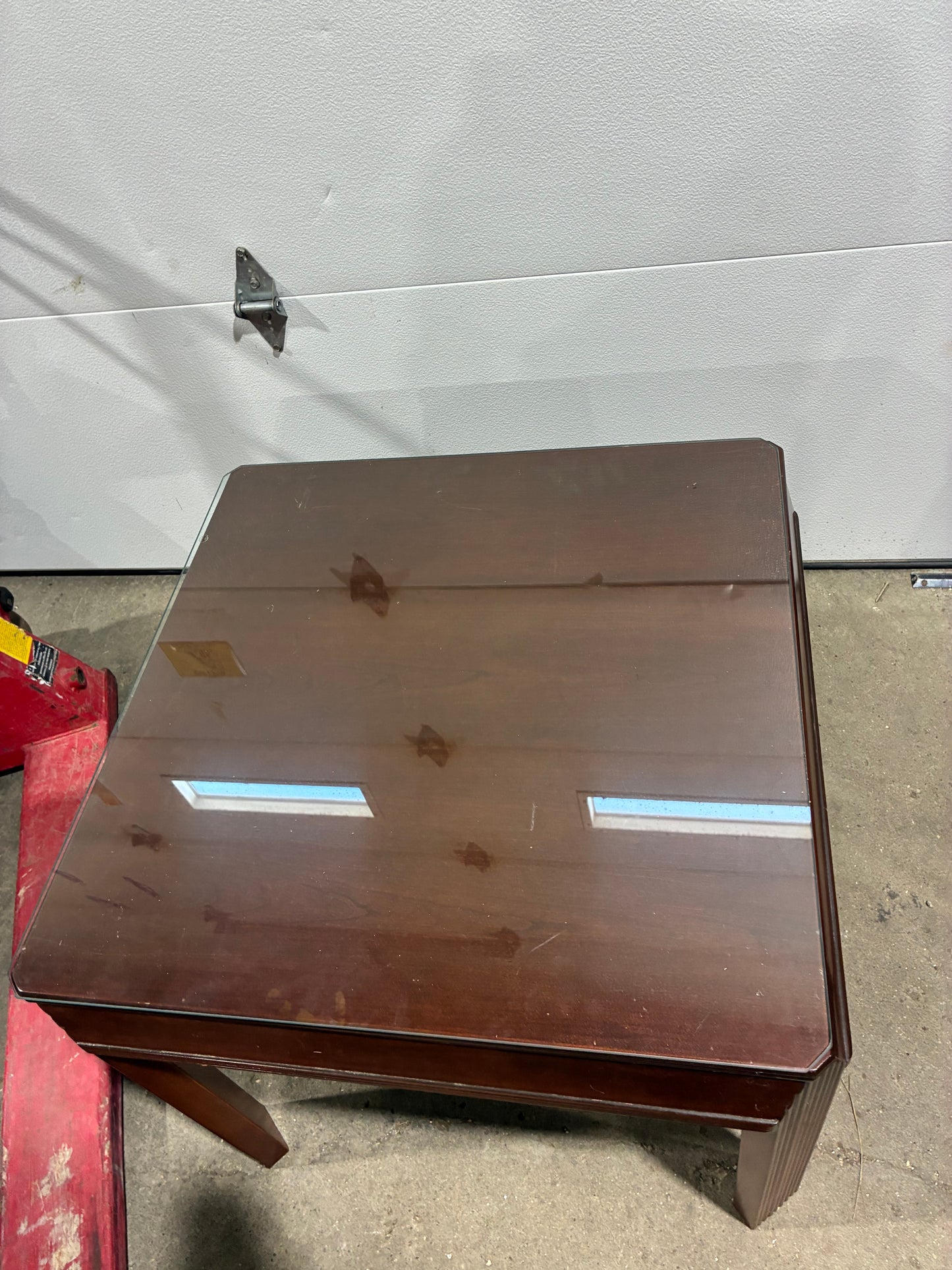 Dark Cherry Wood End Table with Glass Top #2