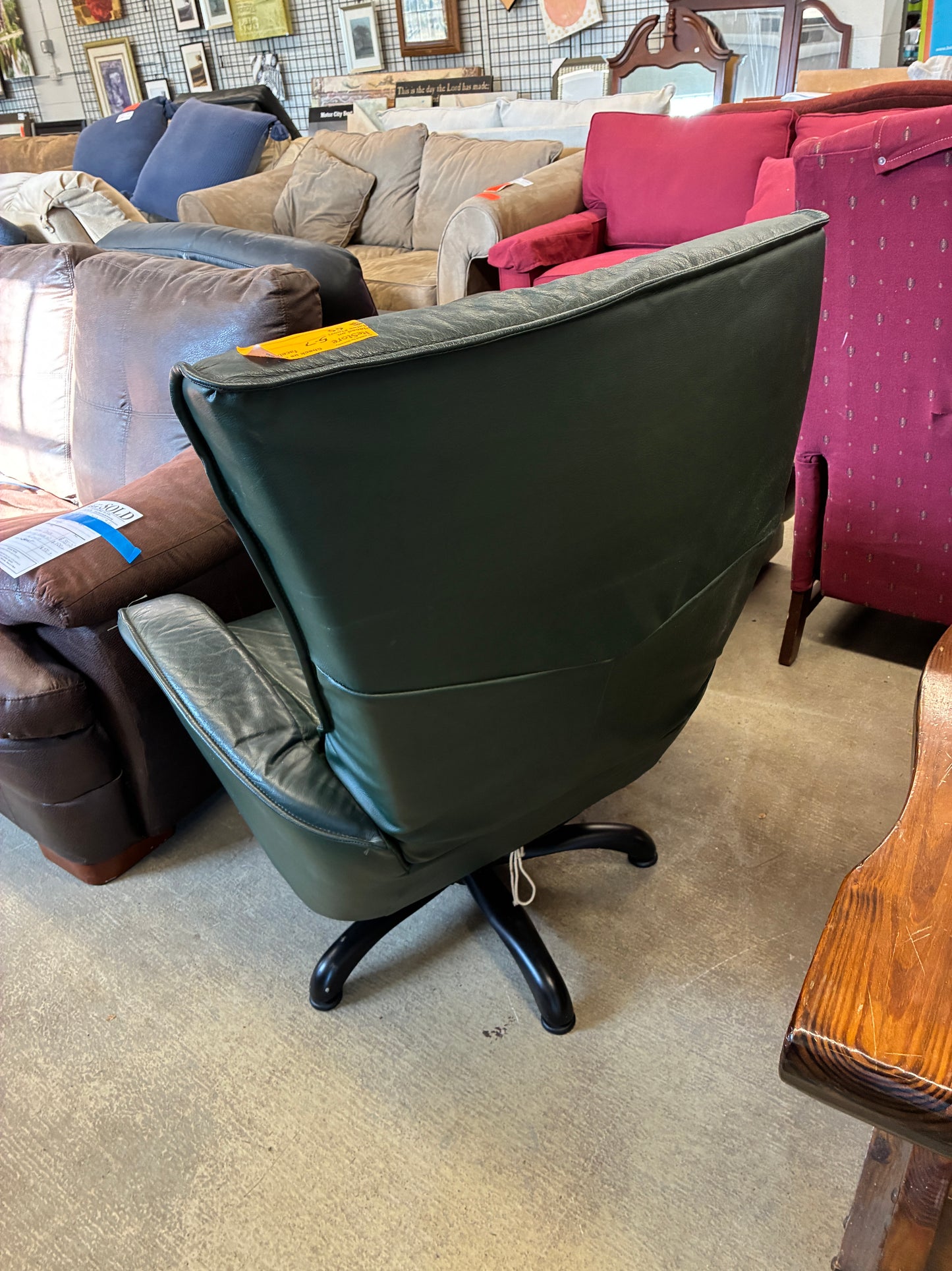 High-Back Green Leather Lounge Chair