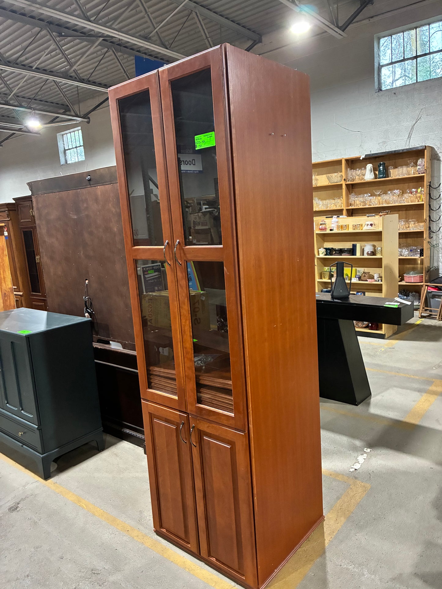 Tall Wood Media & Storage Cabinet with Glass Doors