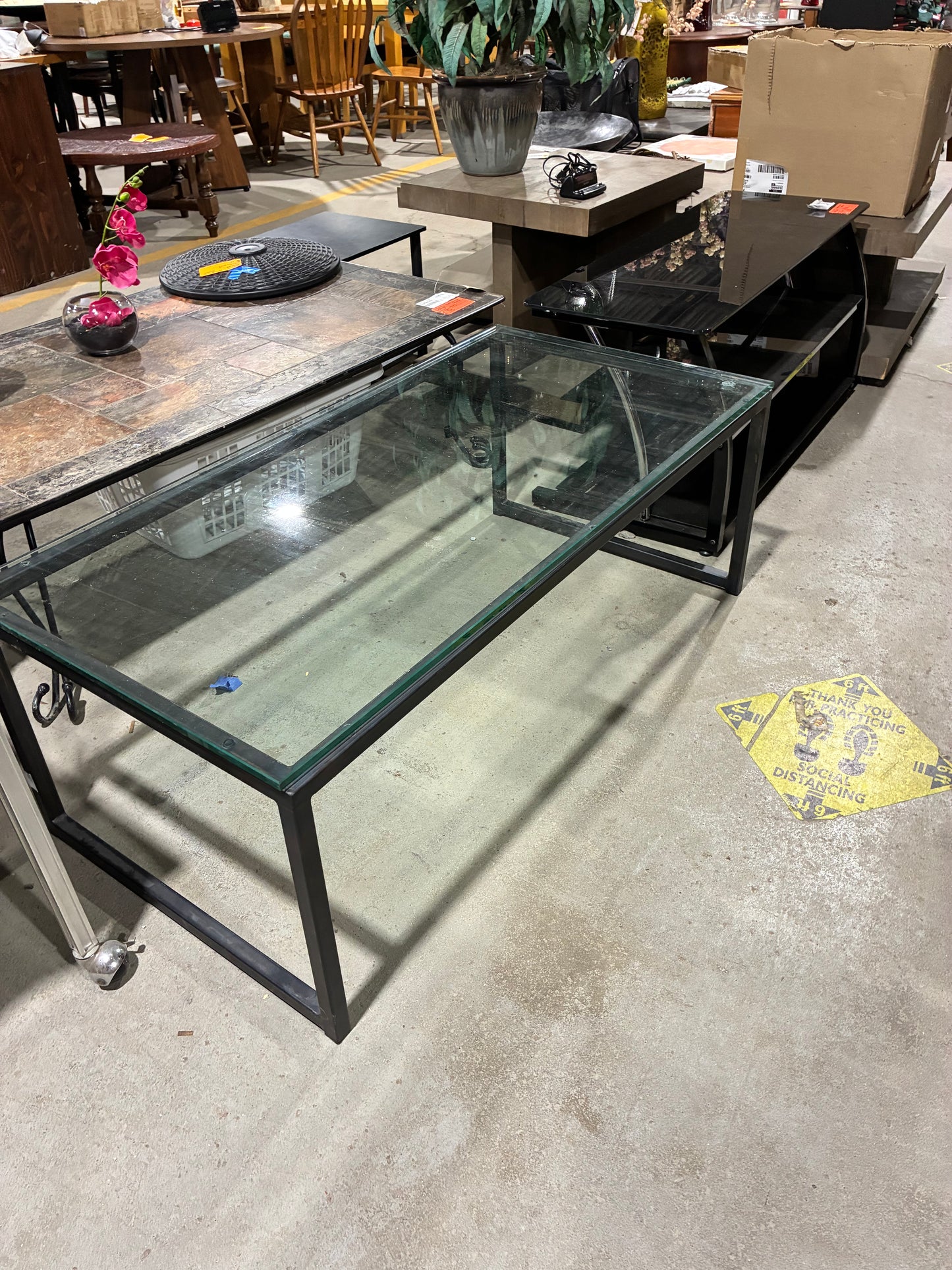 Modern Black Metal & Glass Coffee Table