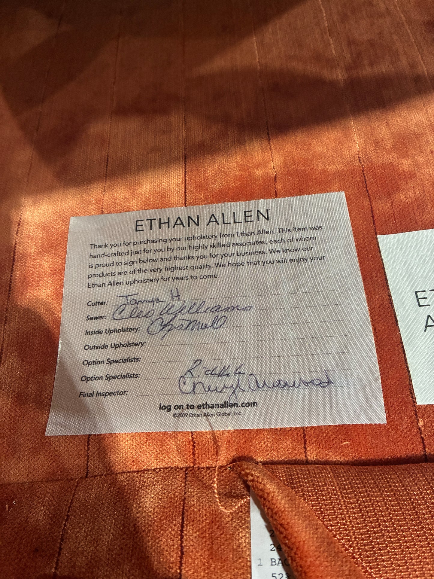 Ethan Allen Coral Velvet Accent Chair