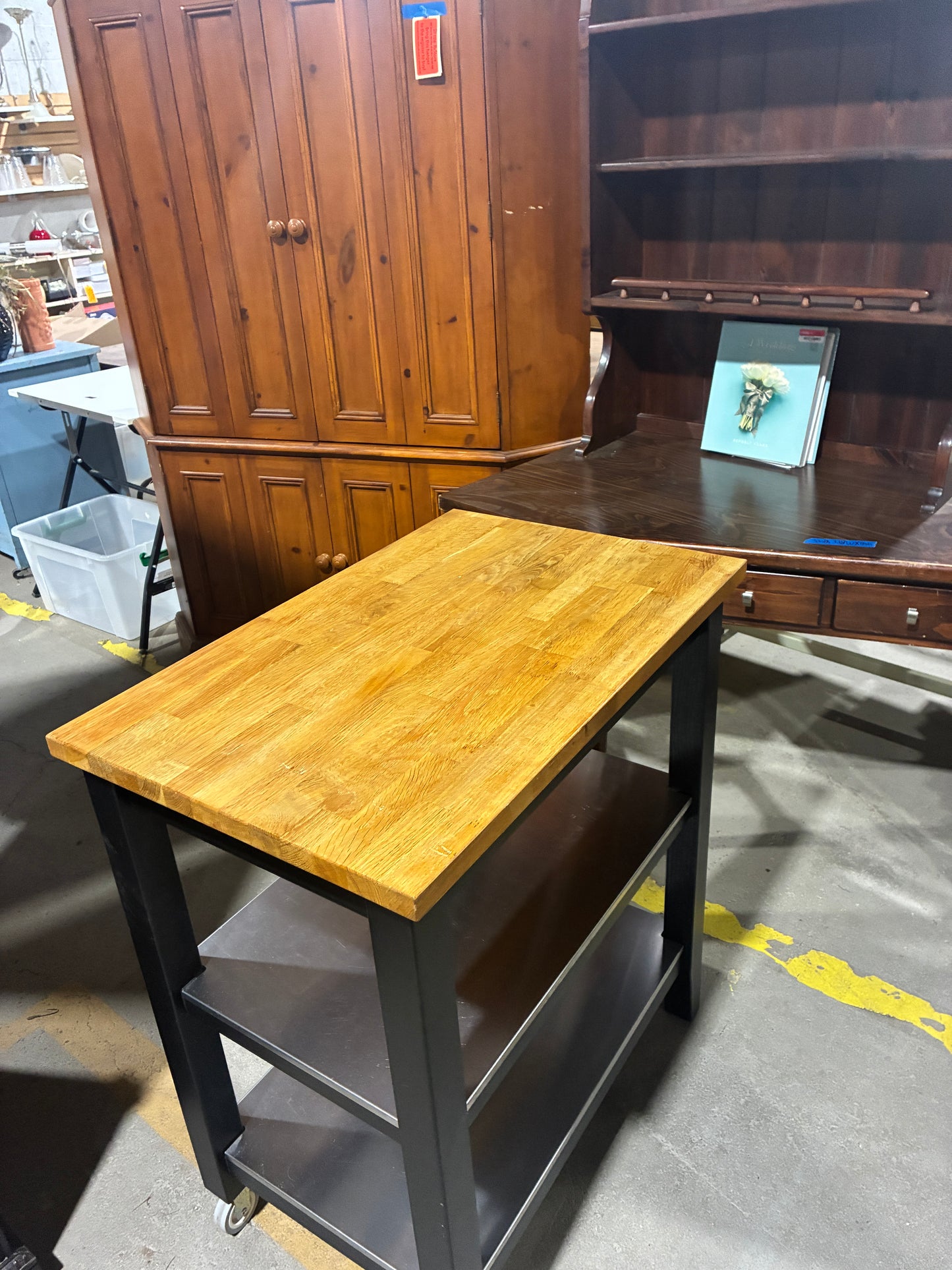 Rolling Kitchen Island with Butcher Block Top