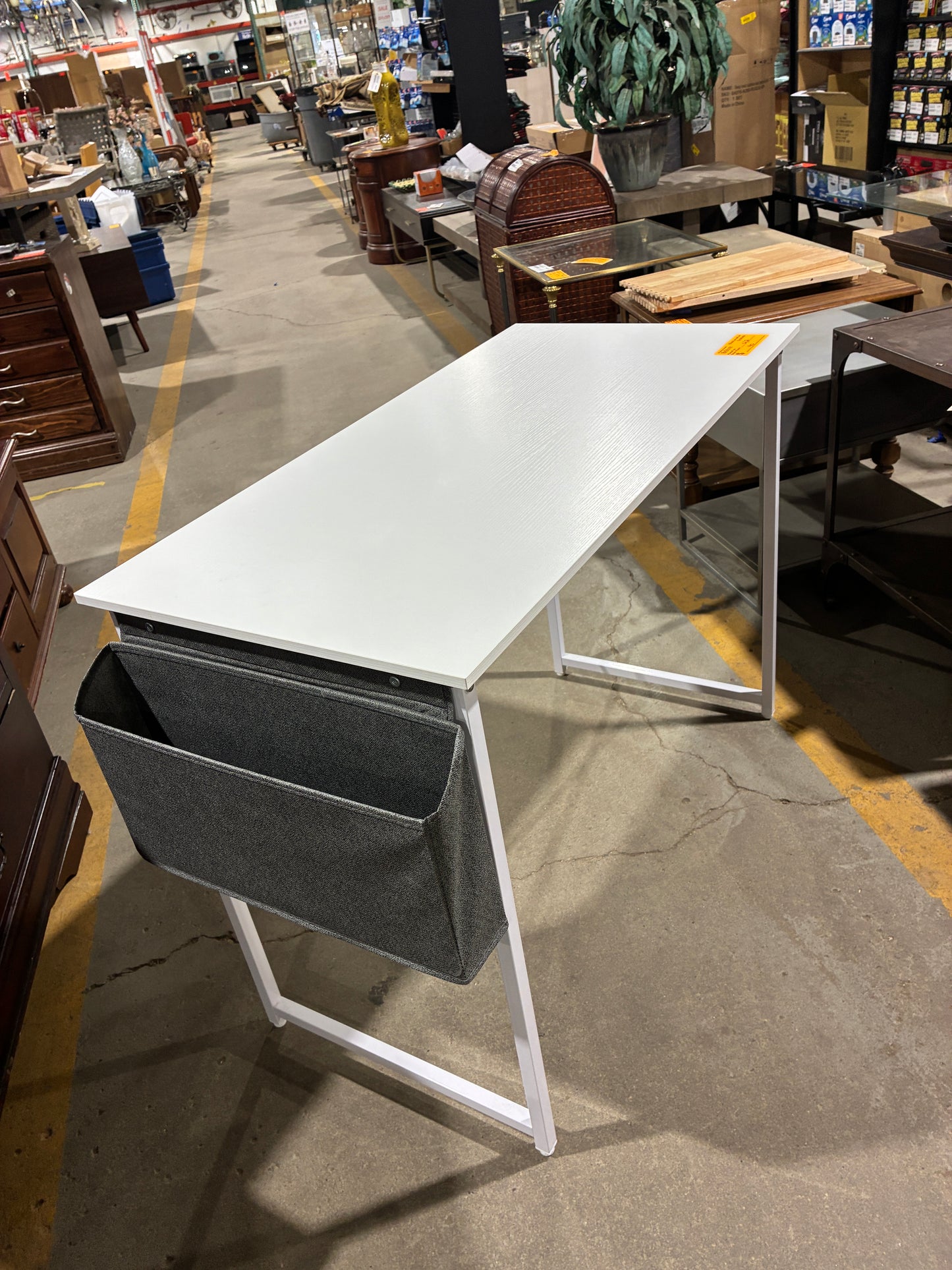 Modern White Writing Desk with Side Storage Pocket