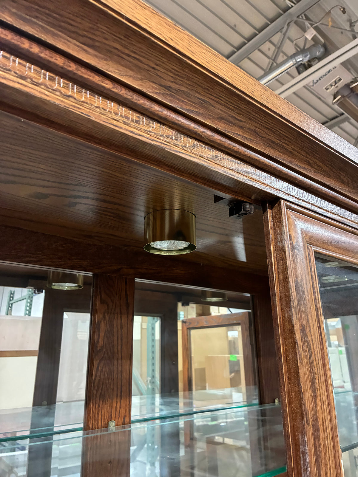 Large Oak Glass Display Cabinet with Interior Lighting