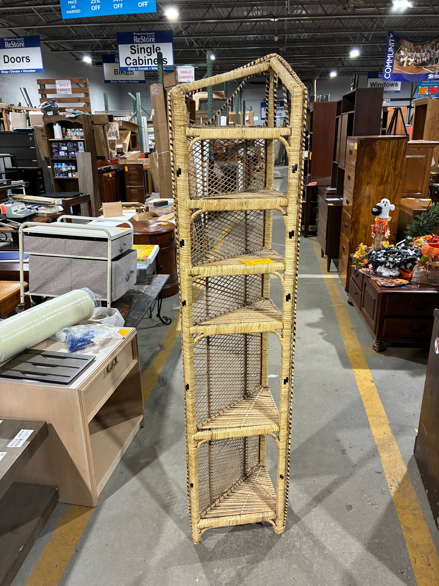 Natural Wicker Corner Shelf Display Unit