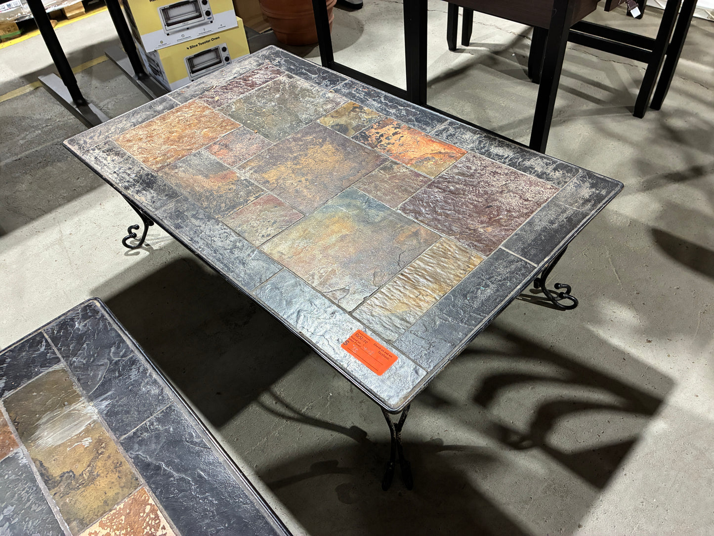 Slate Tile Top Coffee Table with Wrought Iron Base