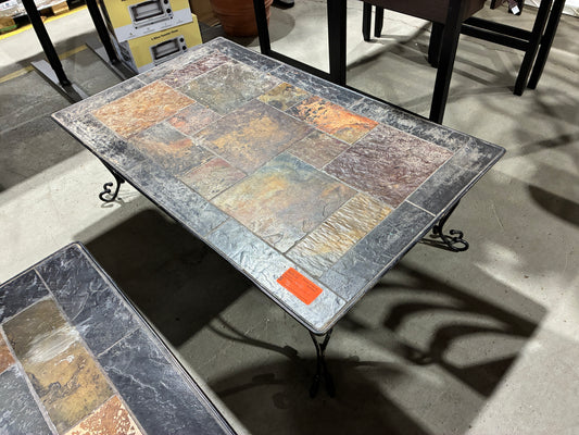 Slate Tile Top Coffee Table with Wrought Iron Base