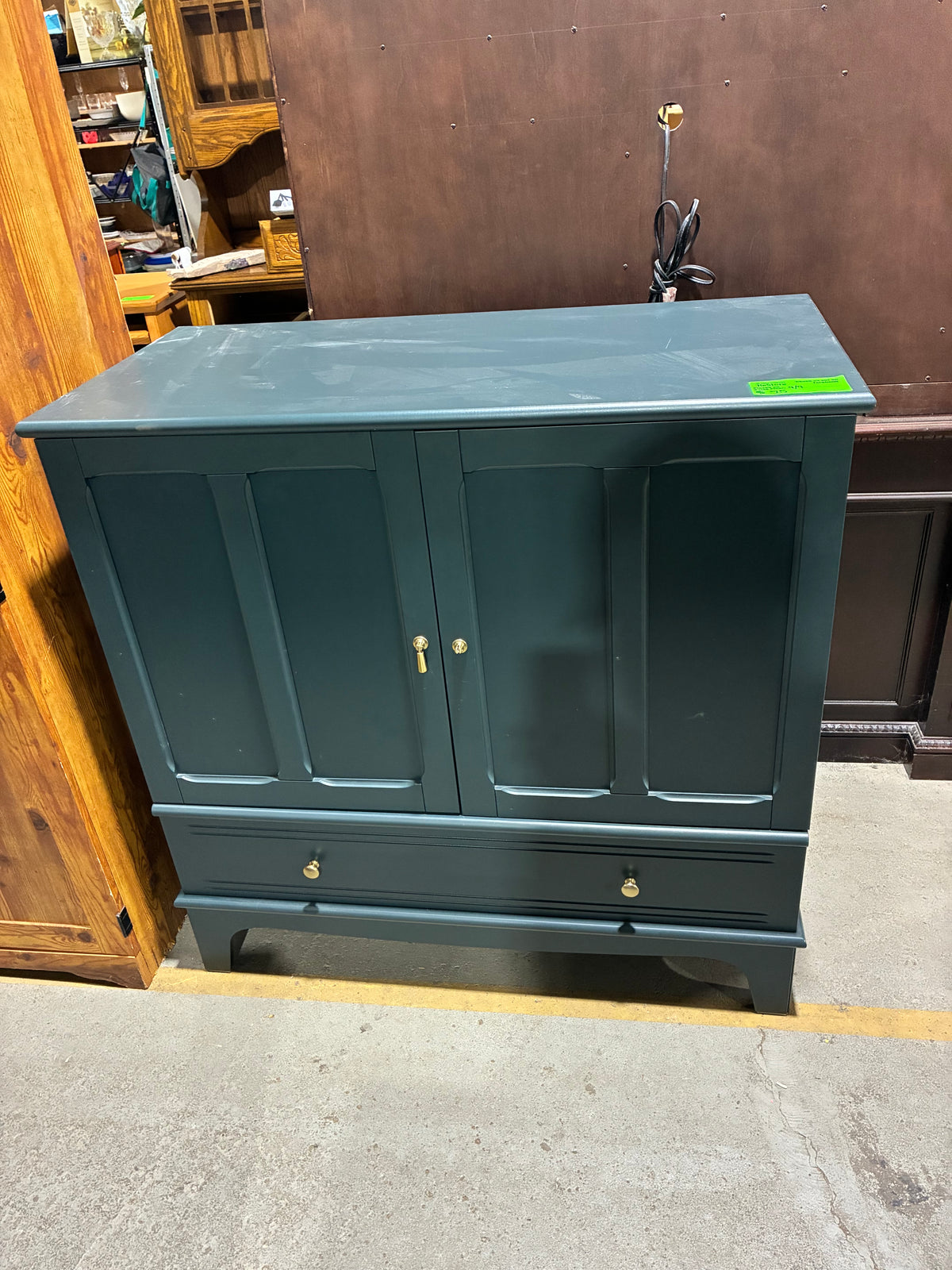 Dark Green Storage Cabinet with Drawer