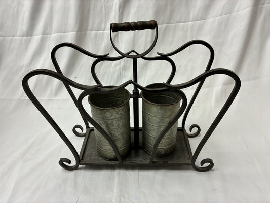 Decorative Metal Utensil Holder with Dual Galvanized Measuring Buckets