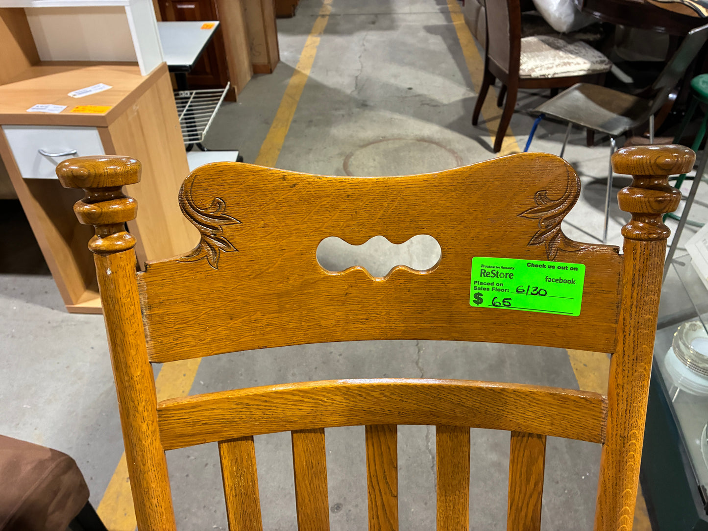 Oak Mission Style Rocking Chair with Black Cushioned Seat