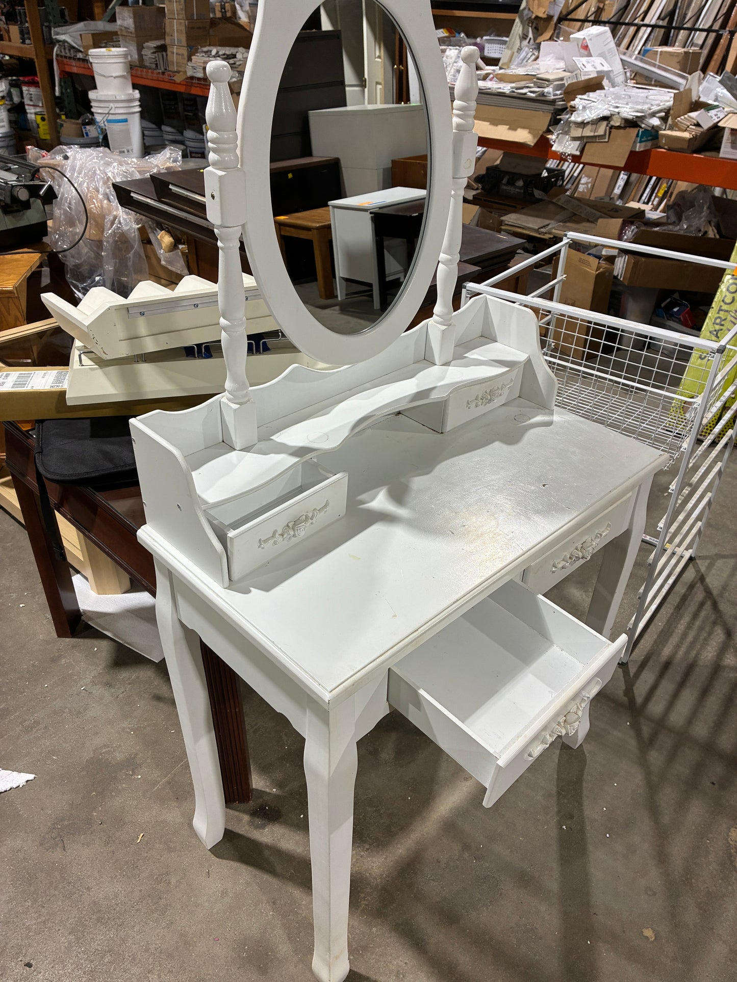 White Vanity Table with Adjustable Mirror