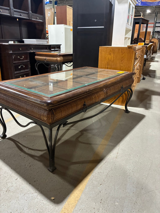 Tropical Rattan Coffee Table with Dual Storage Drawers