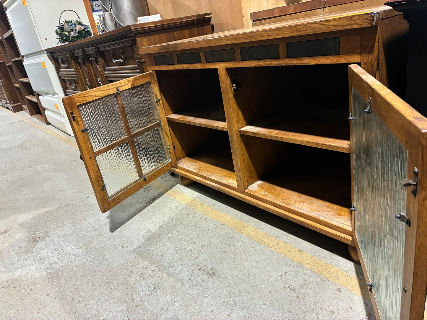 Oak Cabinet with Textured Glass Doors