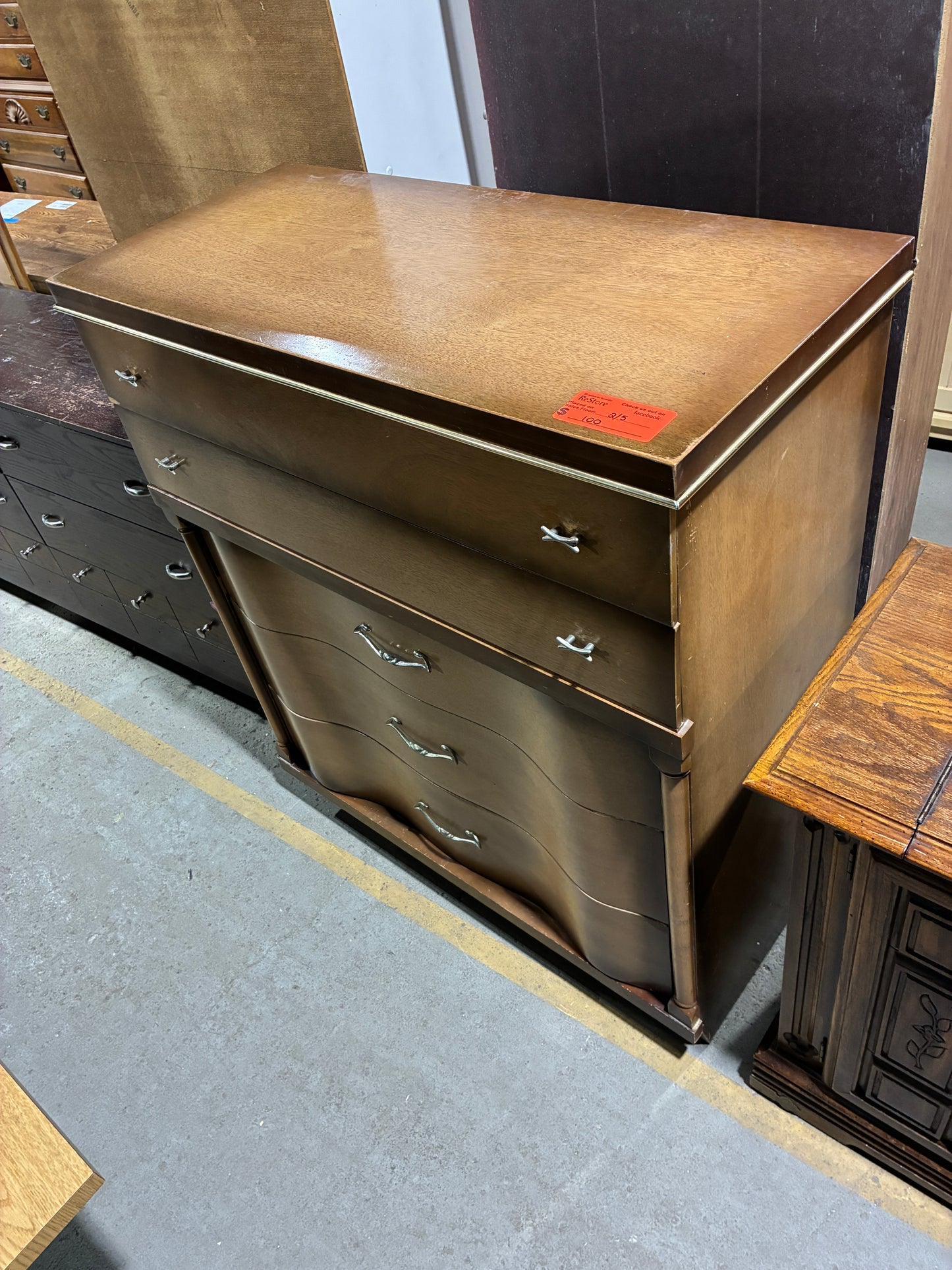 Vintage Style Wood Dresser with Curved Drawer Fronts