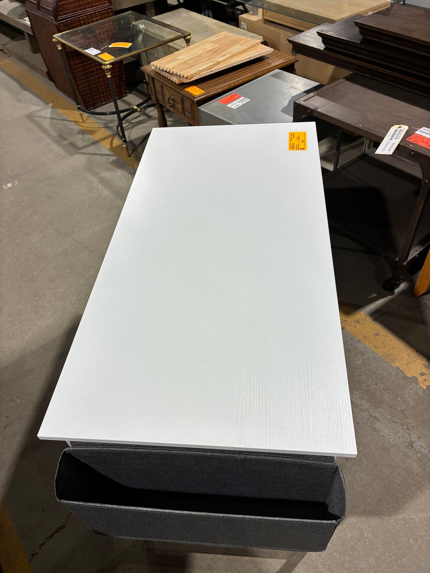 Modern White Writing Desk with Side Storage Pocket