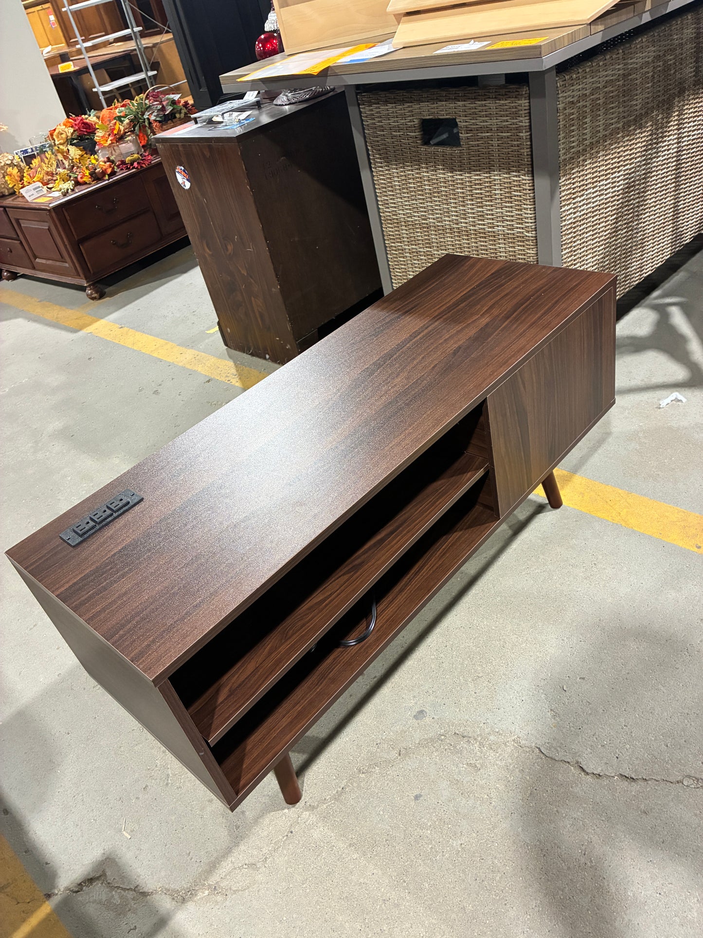 Mid-Century Style TV Stand with Built-In Power Outlets