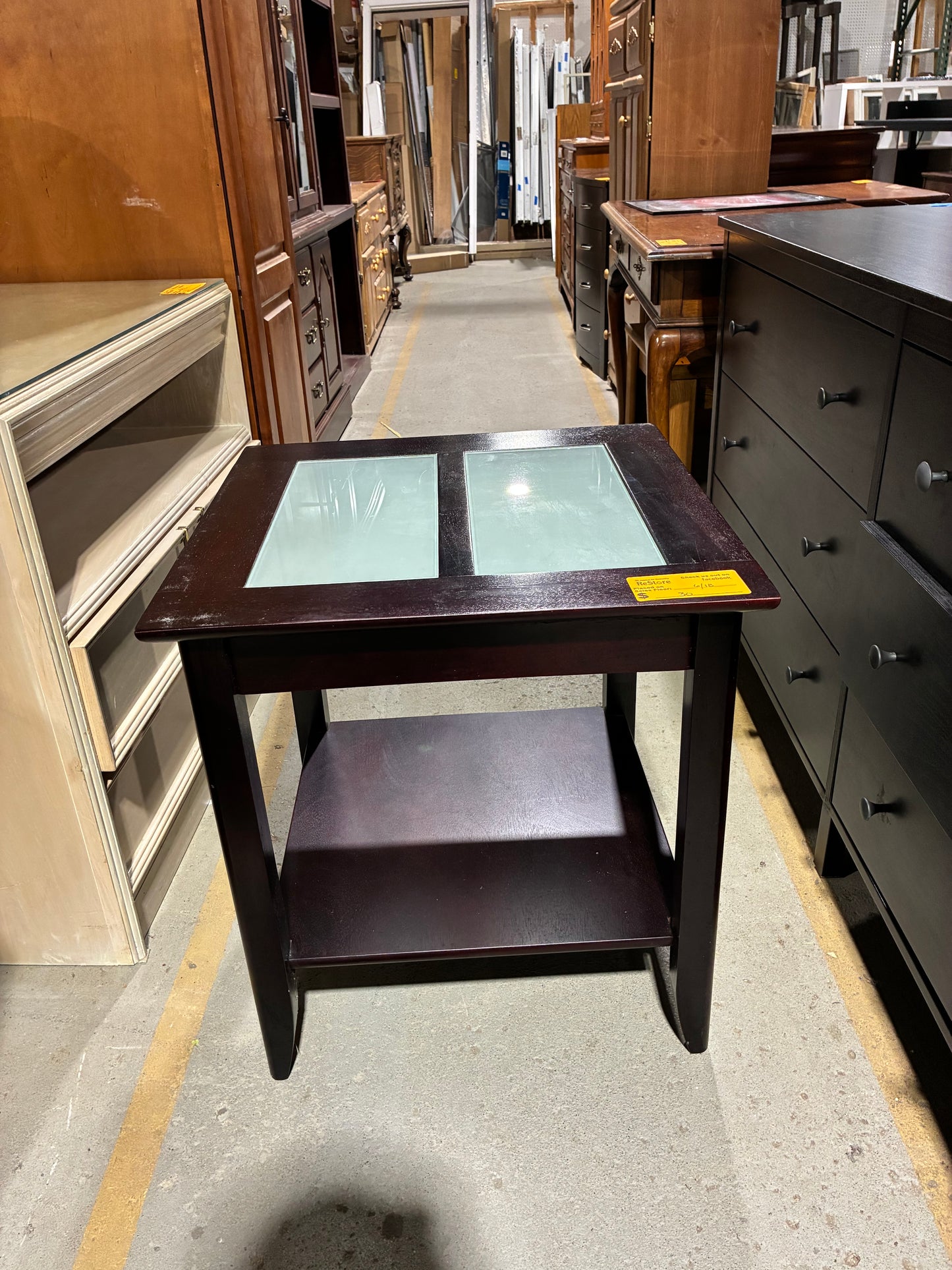 Dark Espresso Glass Top End Table
