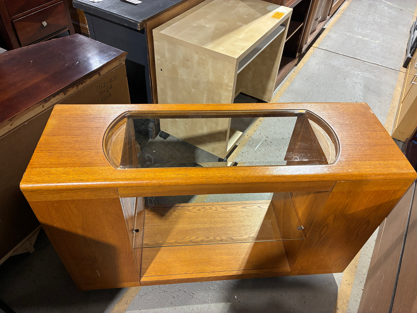 Mid Century Modern Console Cabinet with Glass Top