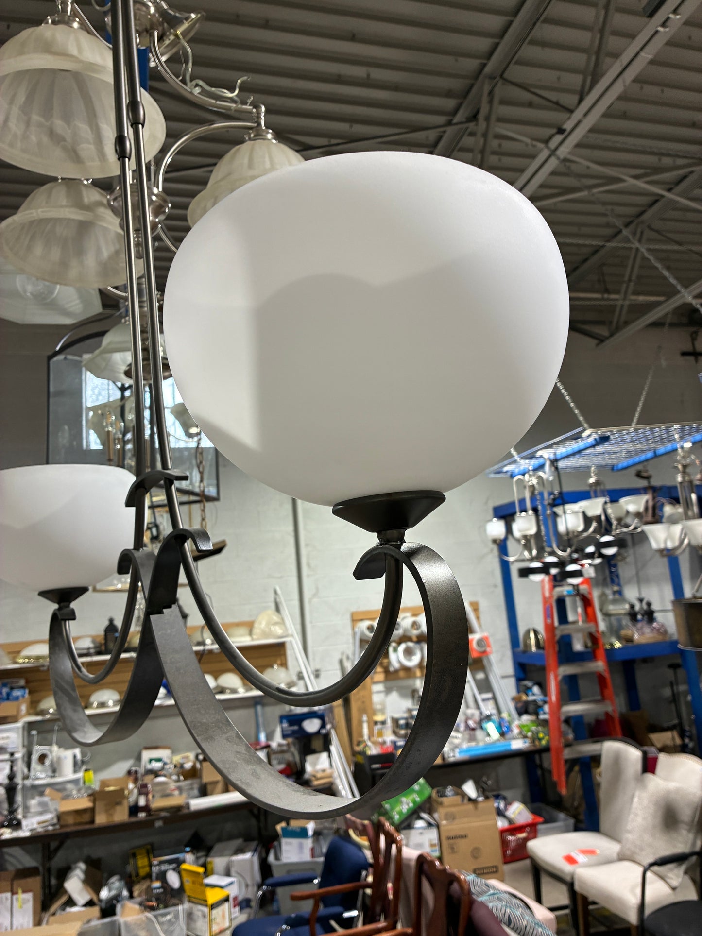 Modern 2 Light Pendant Chandelier with Frosted Glass Shades