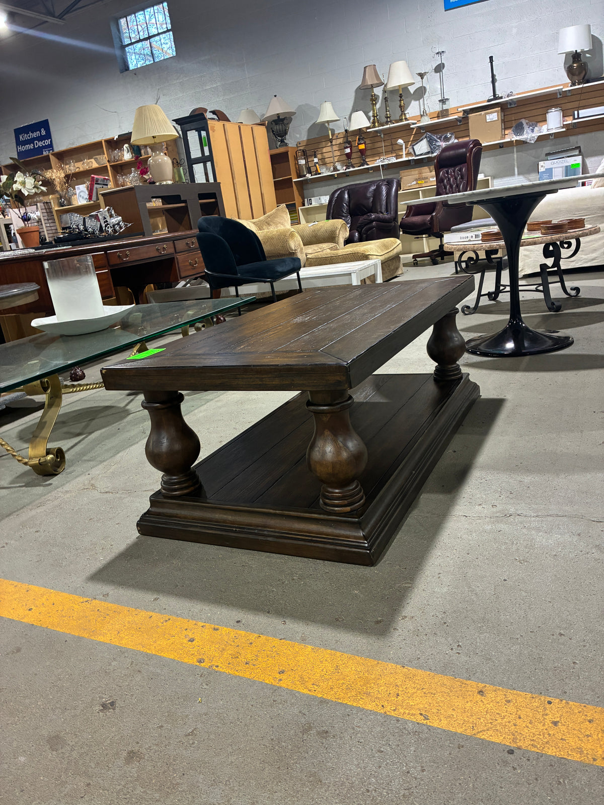 Pottery Barn Dark Wood Coffee Table with Lower Shelf