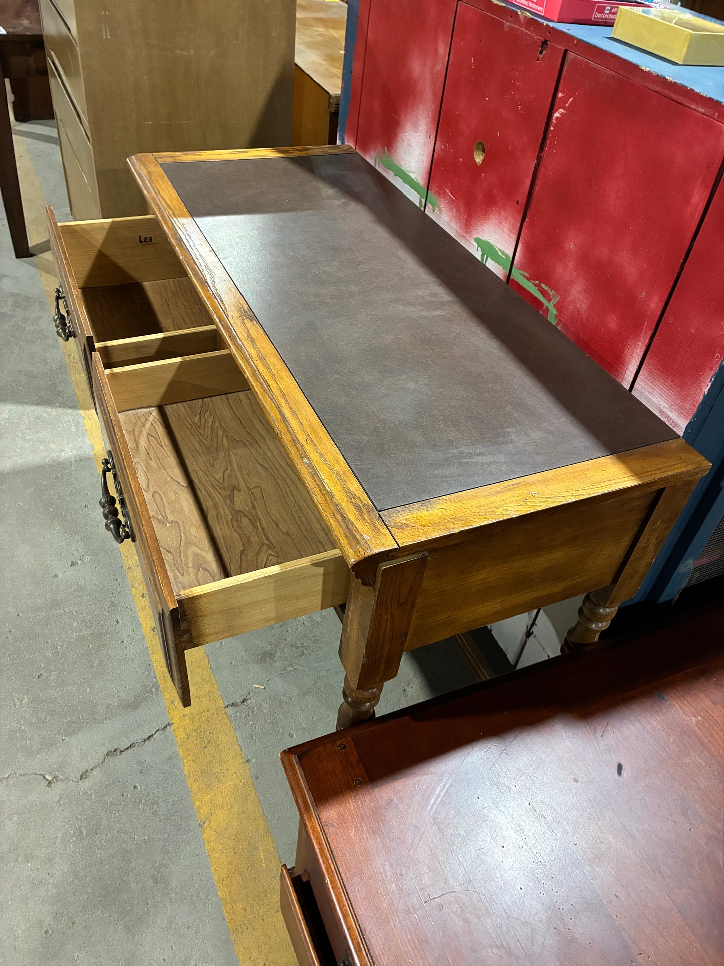 Lea Furniture Oak Student Desk with File Drawers