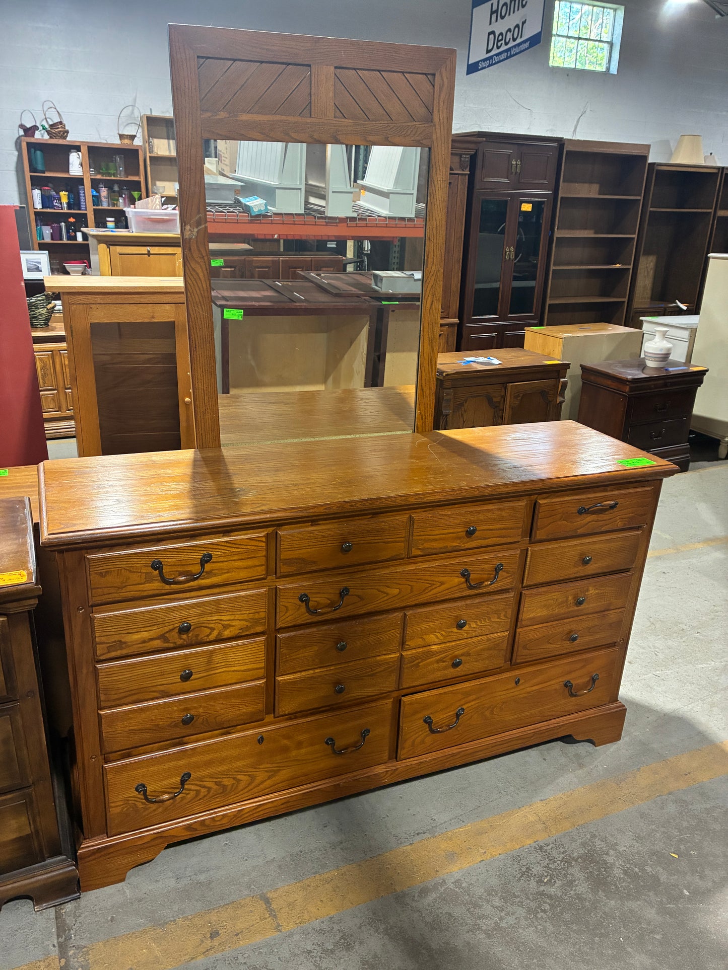 Solid Oak Dresser with Framed Mirror