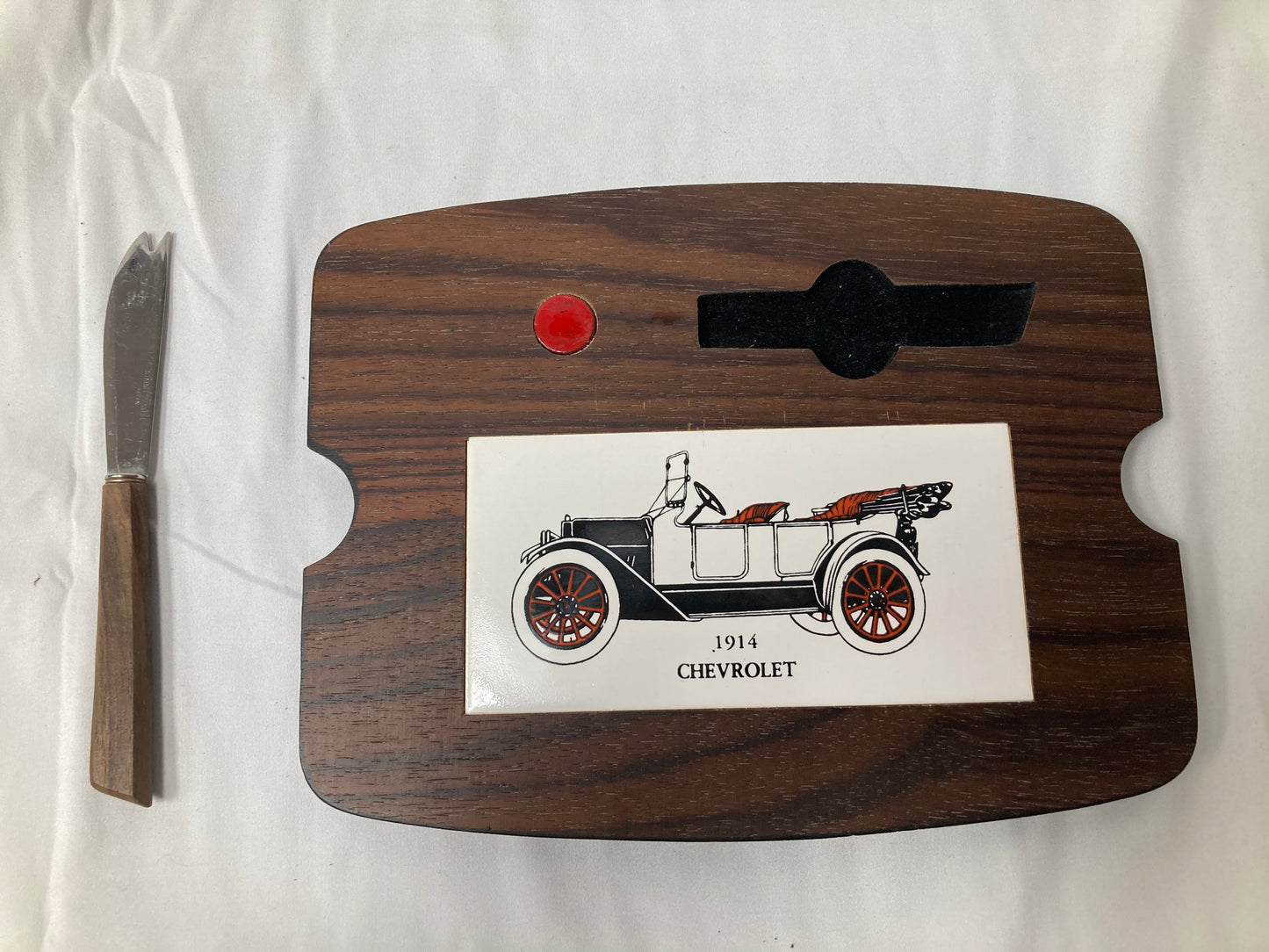 Vintage 1914 Chevrolet Cheese Board with Knife