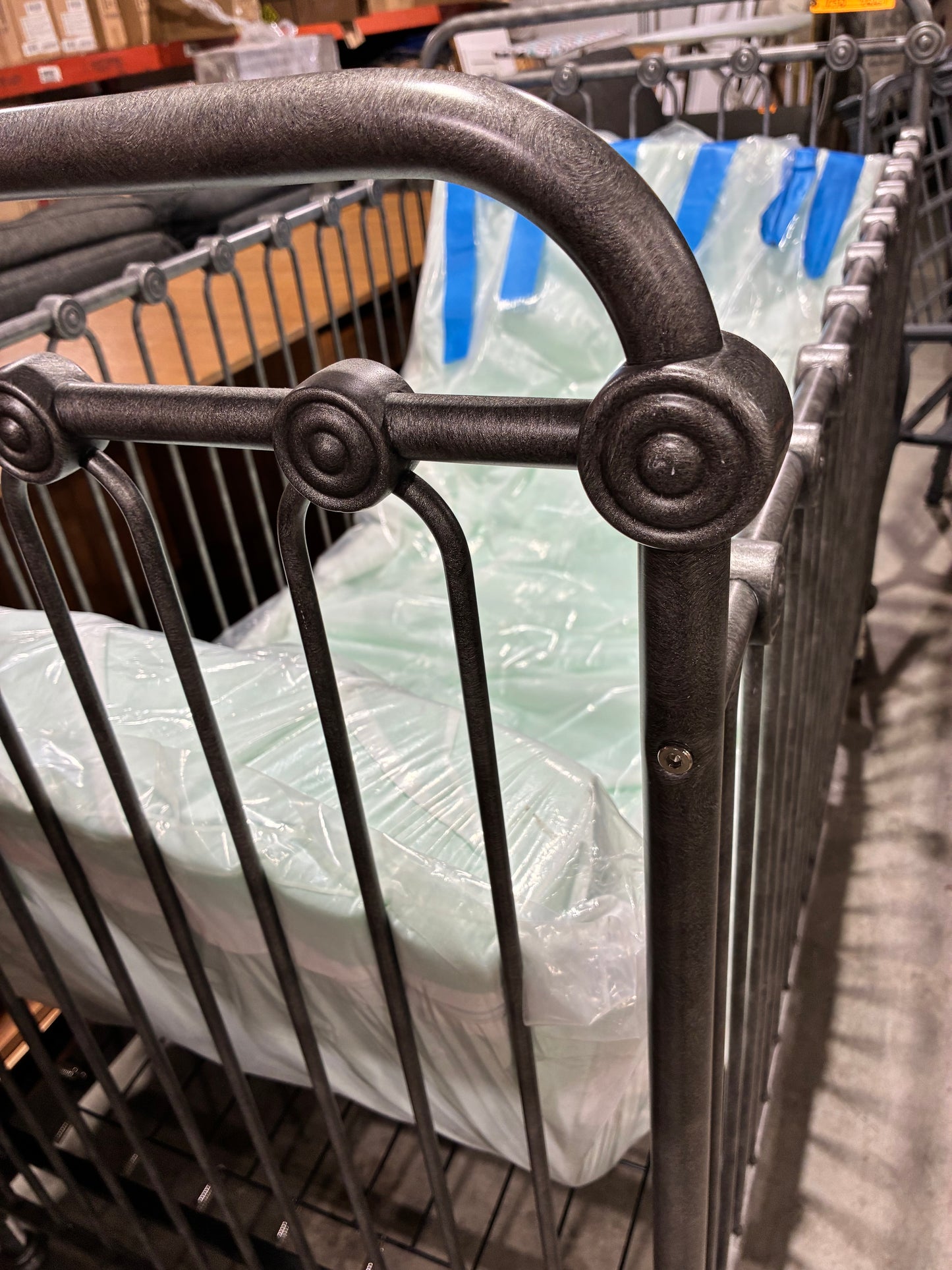 Industrial Metal Baby Crib with Mattress