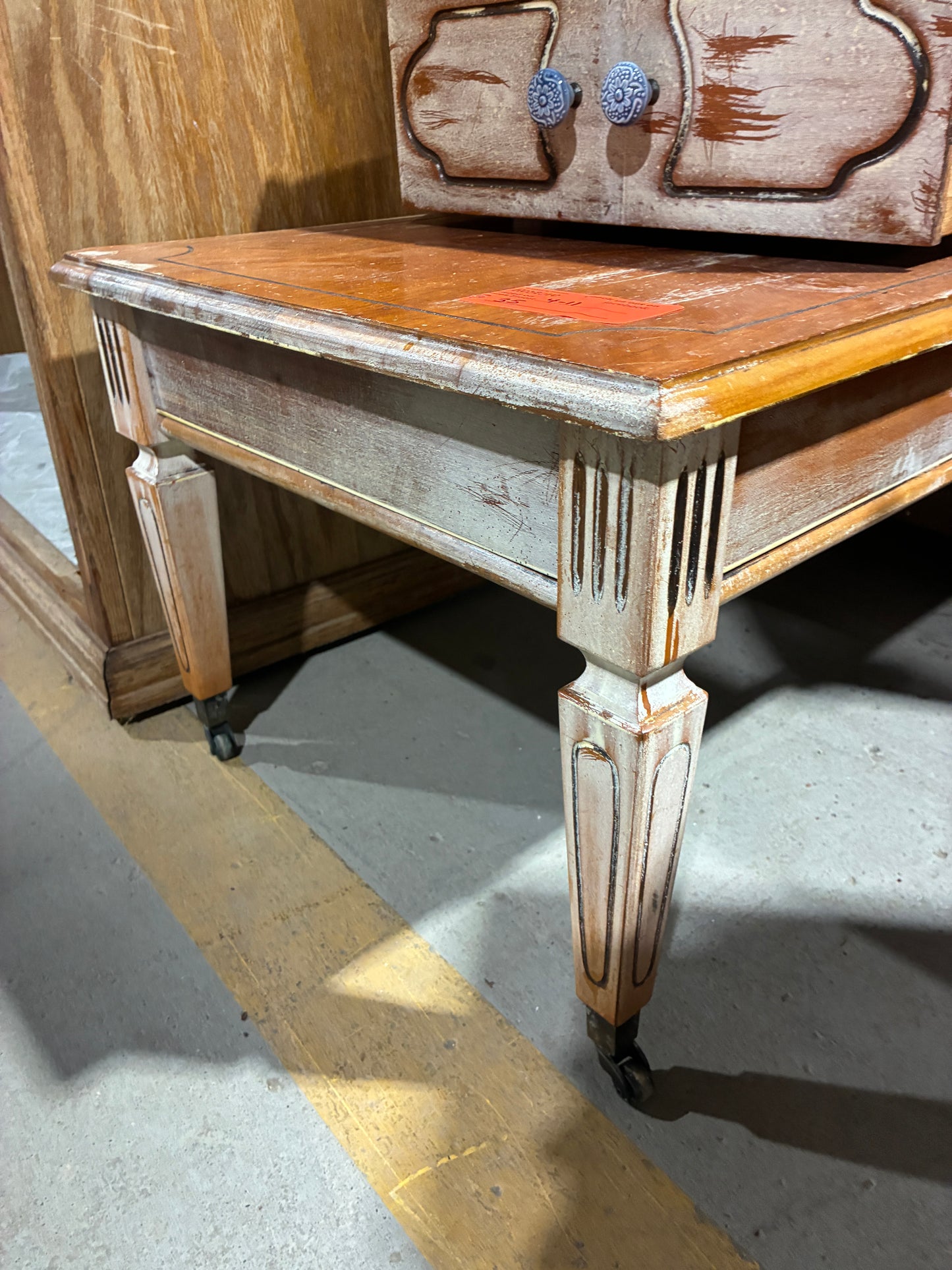 Vintage Rolling Accent Table with Drawer