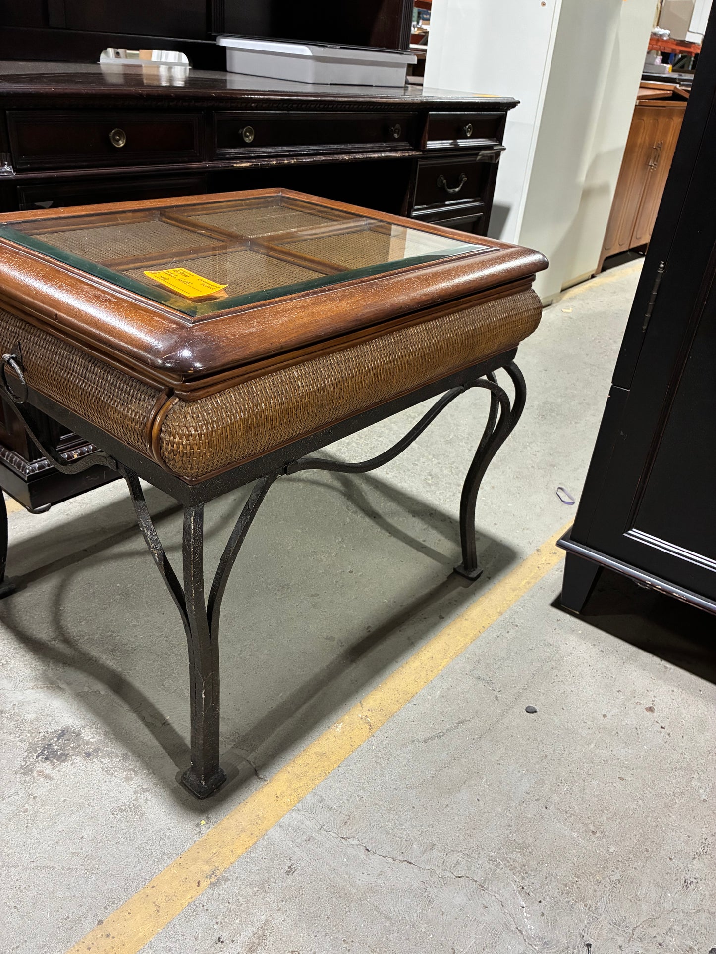 Tropical Rattan & Glass Top Accent Table with Storage Drawer #2