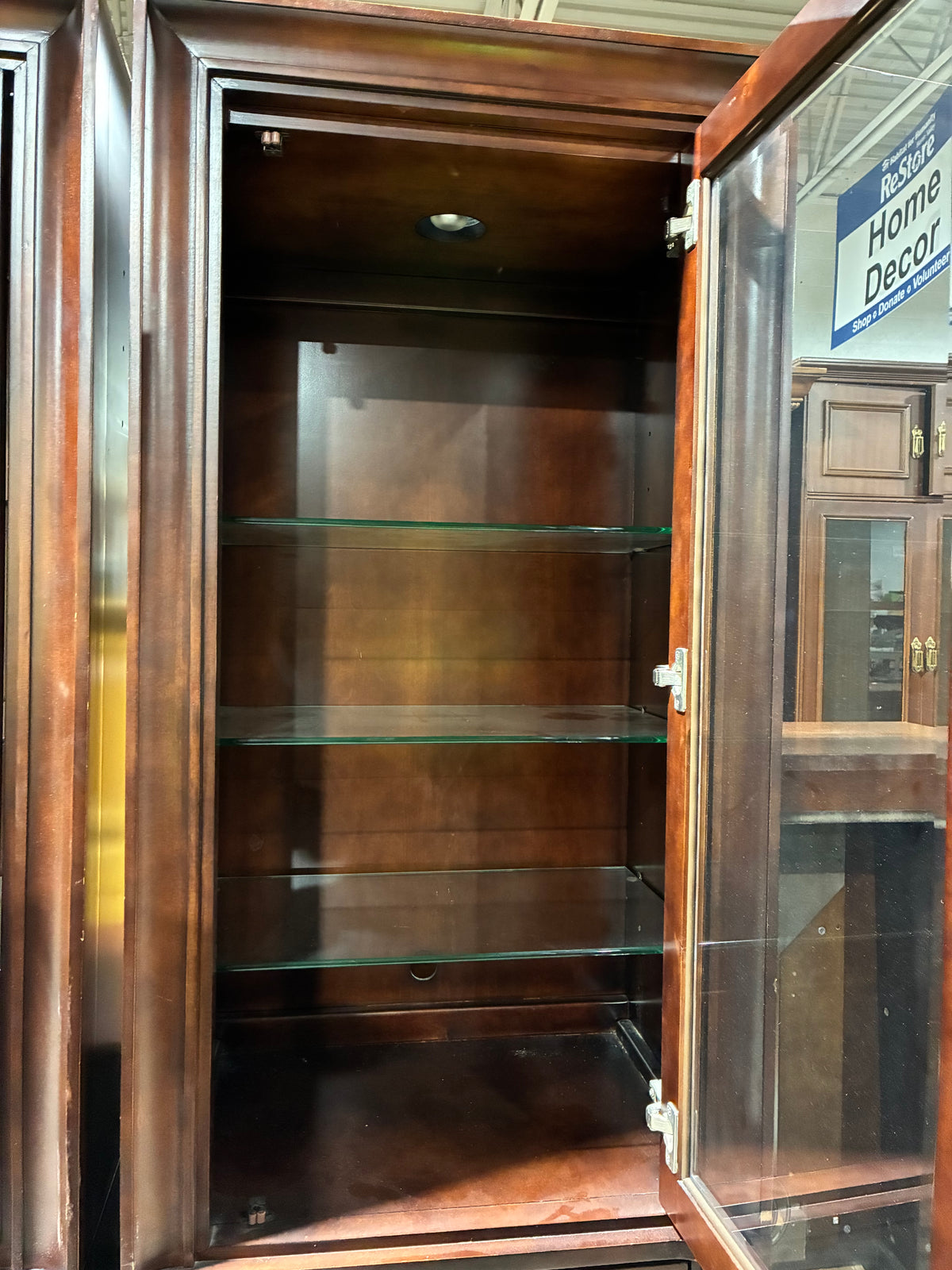 Harbor Home Dark Cherry Wood Glass Display Cabinet