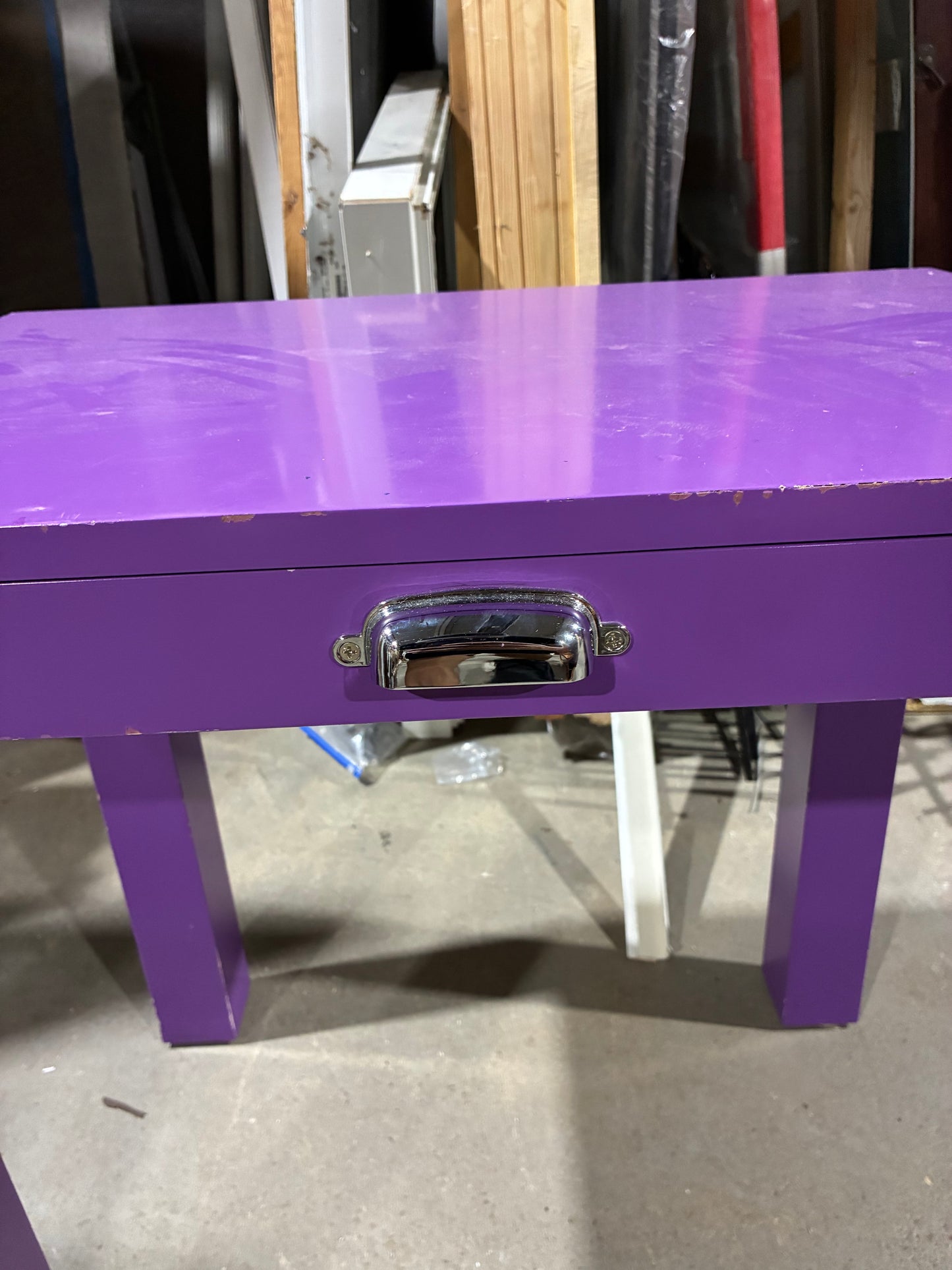 Purple Accent Table with Storage Drawer