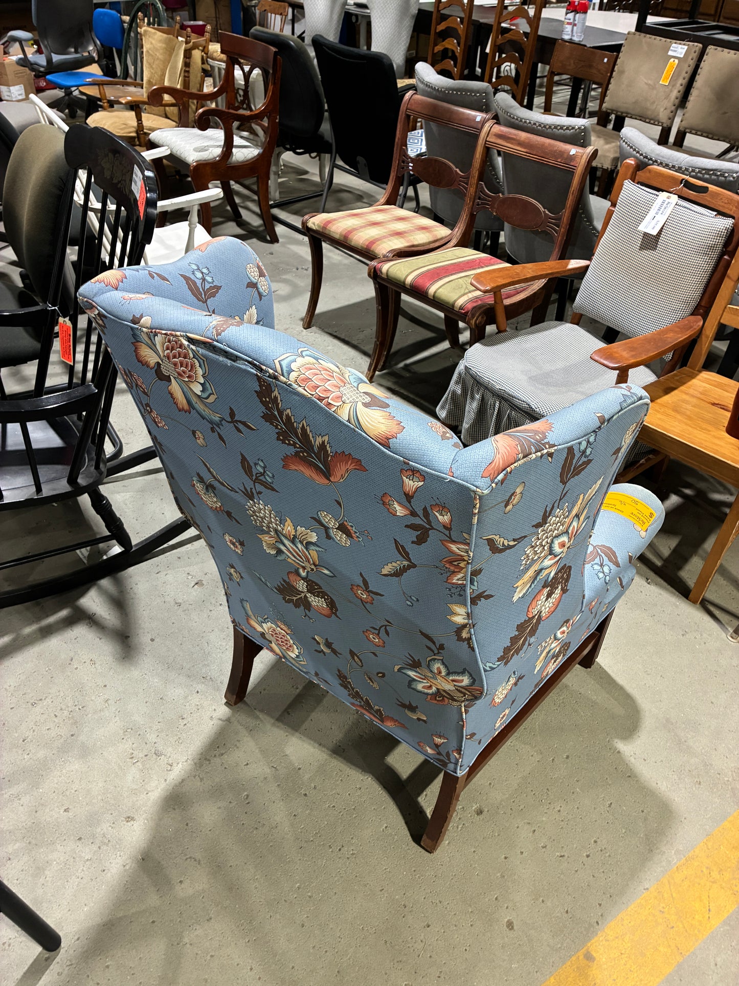 Custom Crafted Floral Wingback Accent Chair