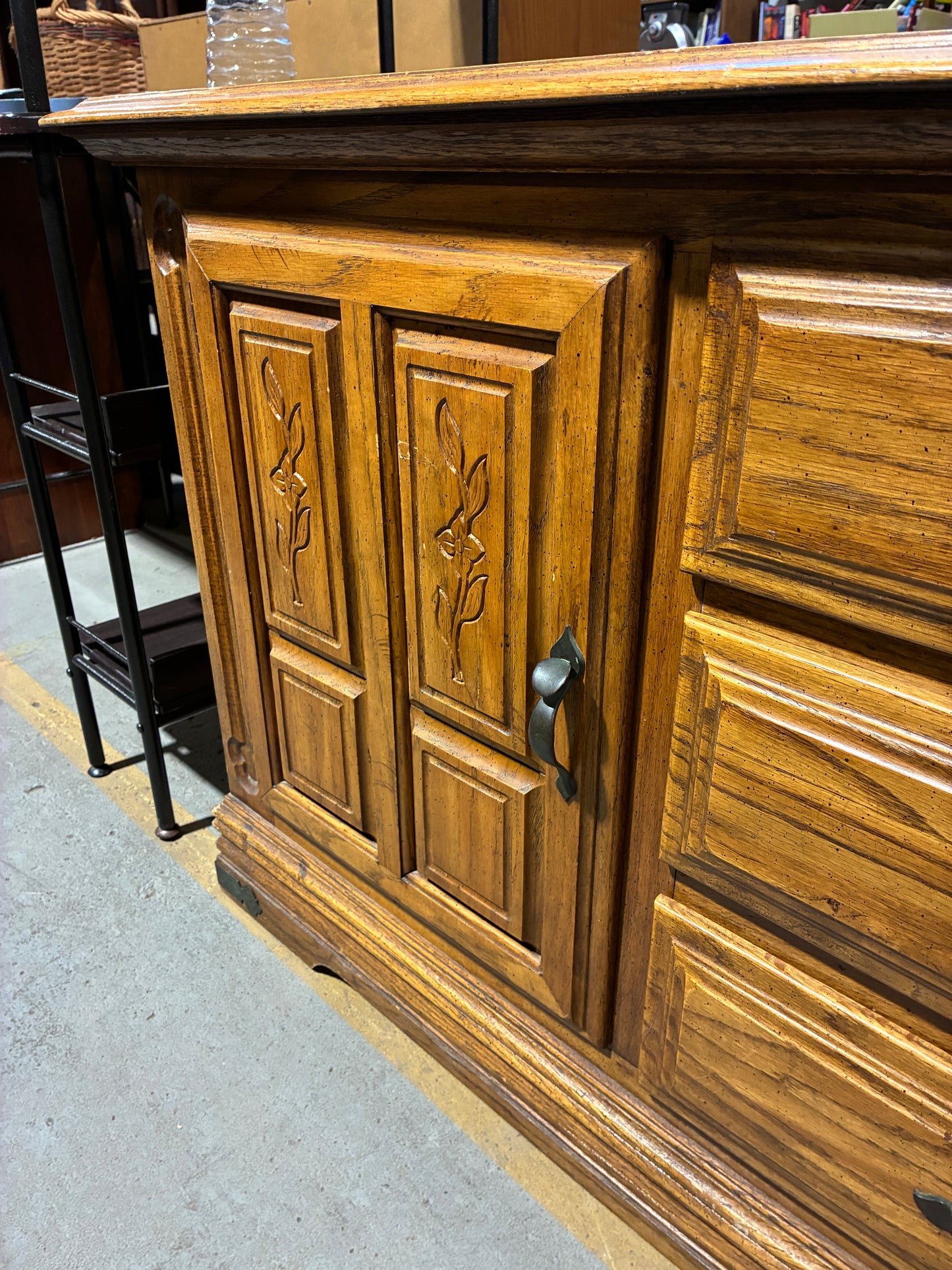 Vintage Wood Sideboard Cabinet with Carved Details