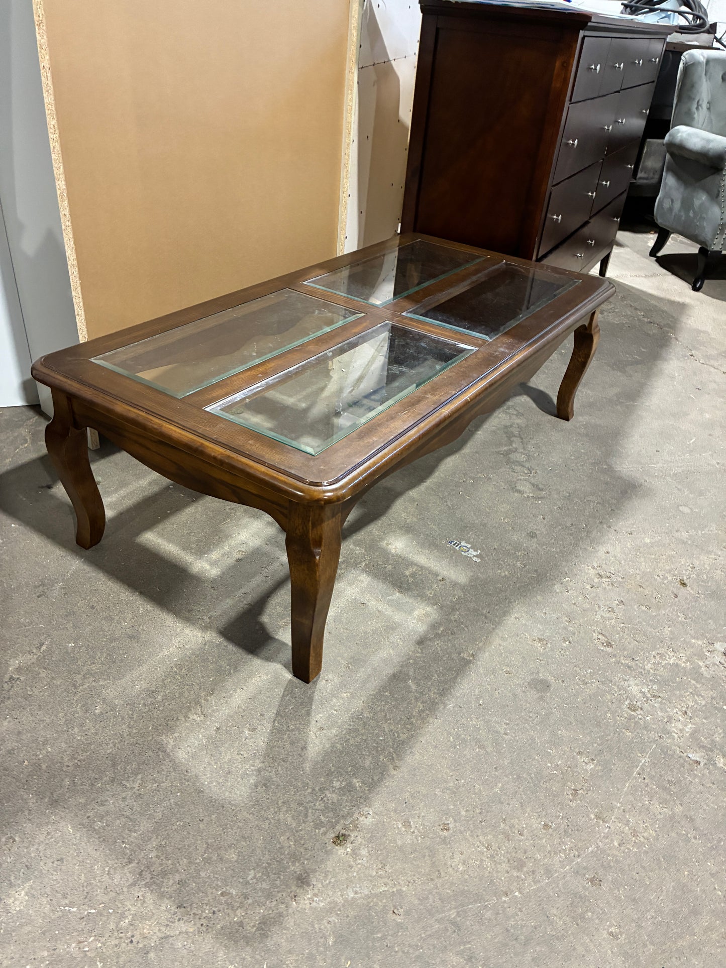 Traditional Walnut Glass Top Coffee Table
