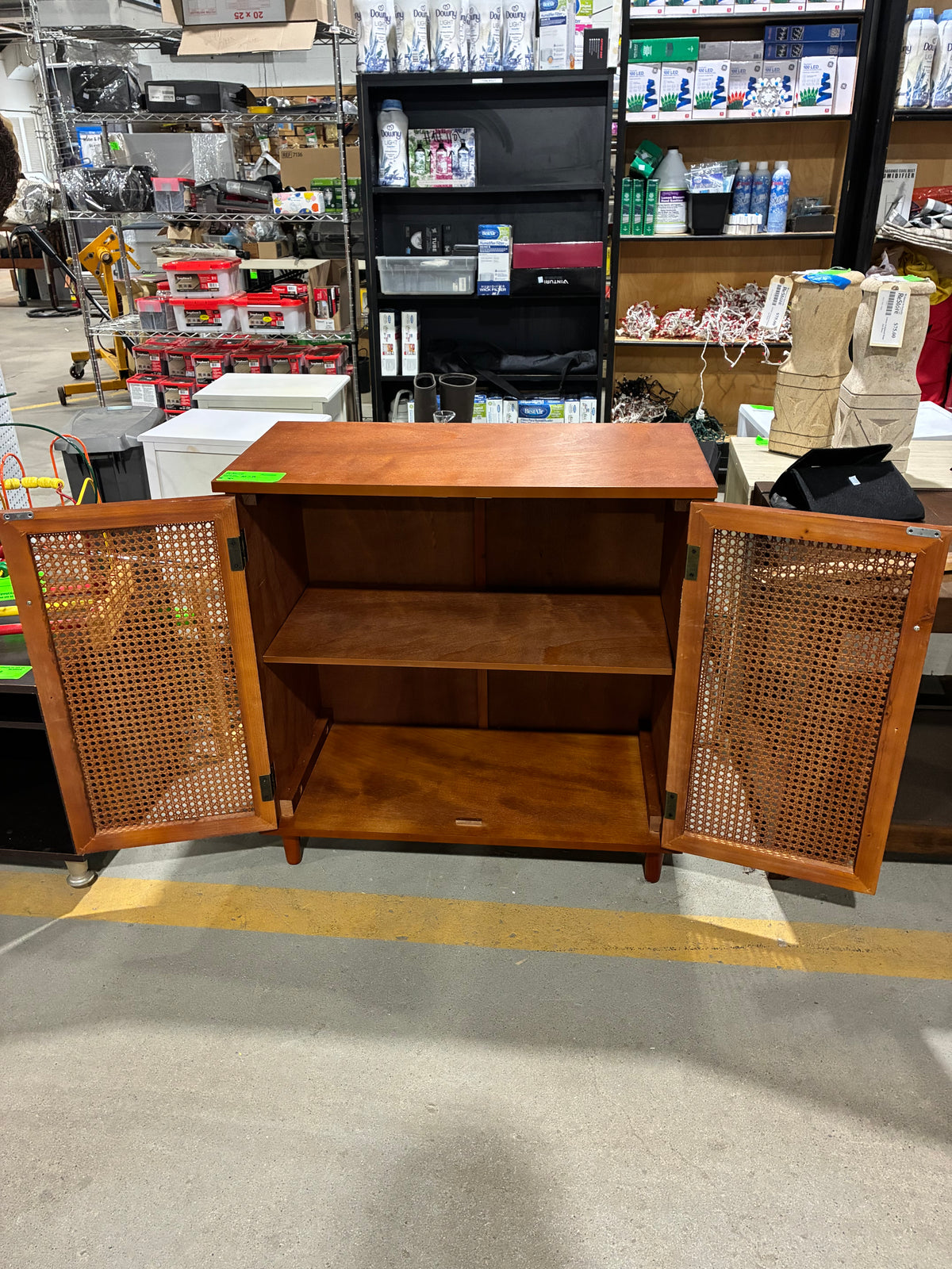 Wooden Storage Cabinet with Woven Cane Doors