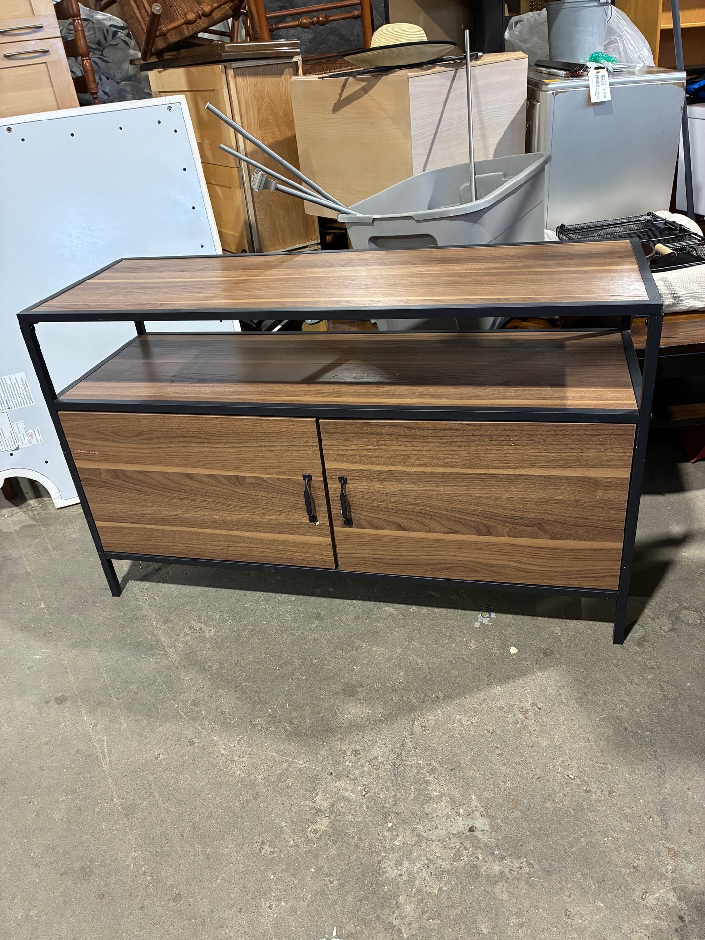 Modern Walnut & Black Media Console Cabinet